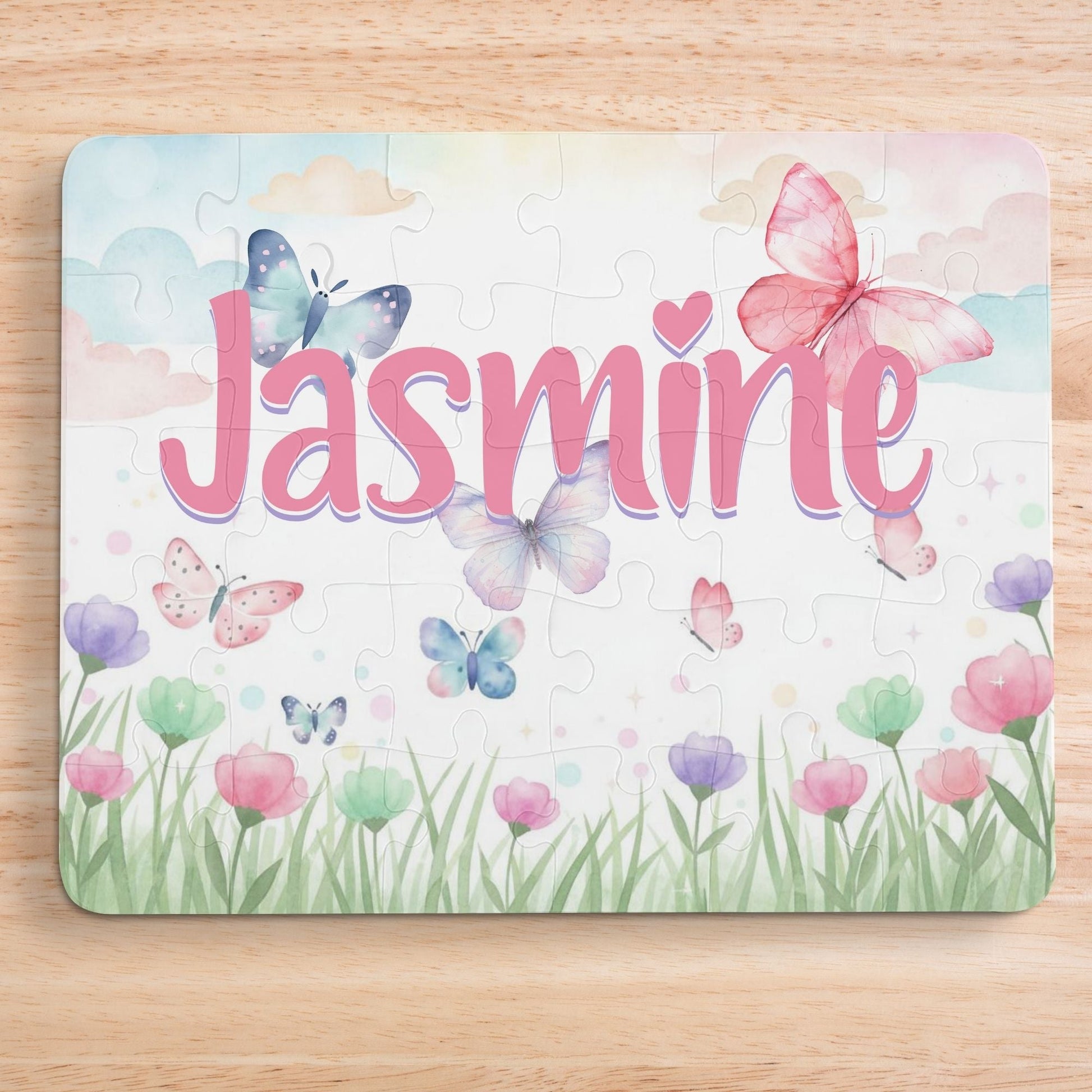 Butterfly Meadow Personalized Puzzle – Custom Name Spring Garden Jigsaw for Kids Affordable ABA Materials
