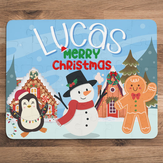 Personalized Christmas Name Puzzle – 30 Piece Holiday Kids Puzzle Printify