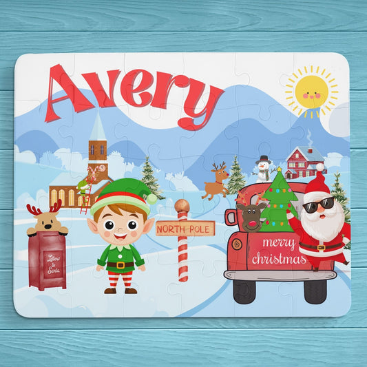 Personalized North Pole Christmas Puzzle – 30 Piece Kids Holiday Gift Printify