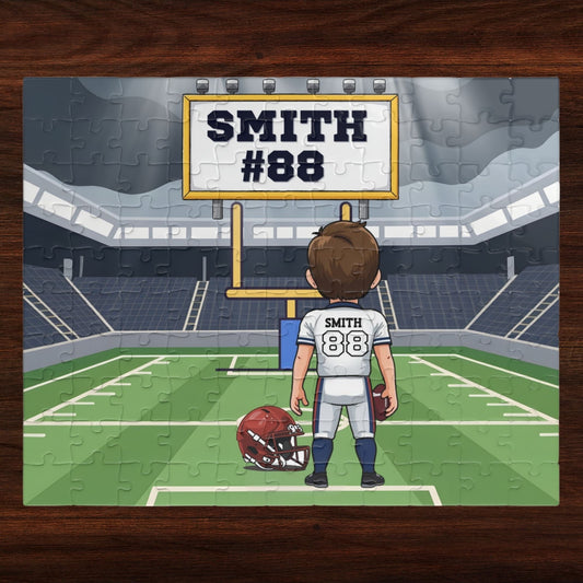 Personalized Boys Football Stadium Puzzle – Custom Name & Jersey Number (110 Pieces) Affordable ABA Materials