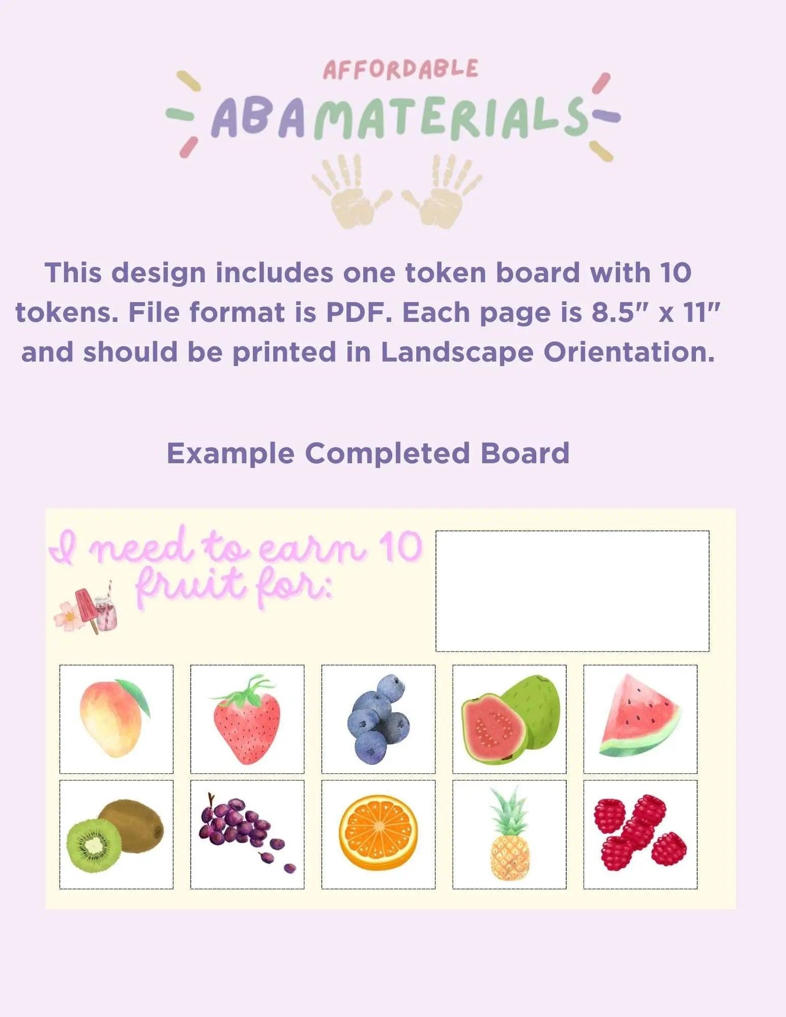 Fruit Themed Token Board- Printable 10 Piece Token Economy Reward System Affordable ABA Materials