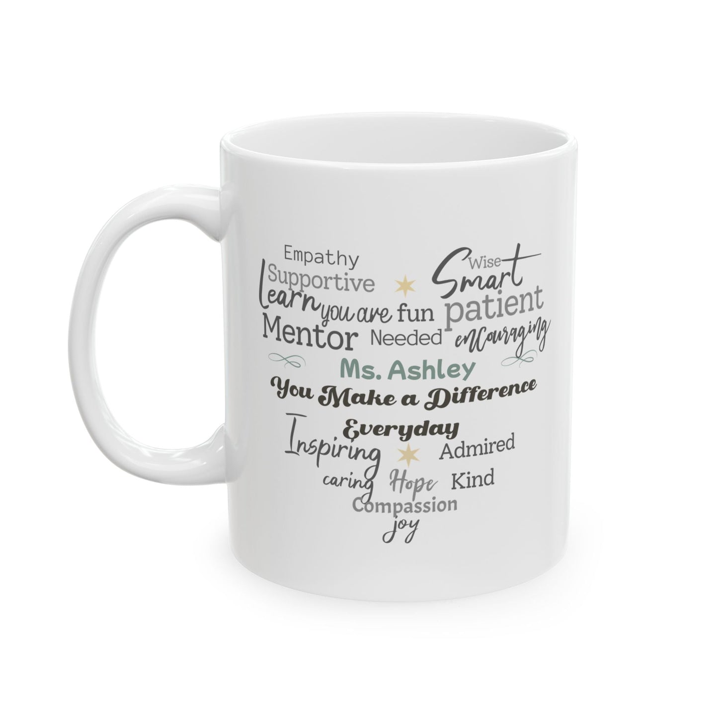 Custom Heart Word Cloud Mug – Personalized Name Gift for Mentors, Teachers & Caregivers Affordable ABA Materials