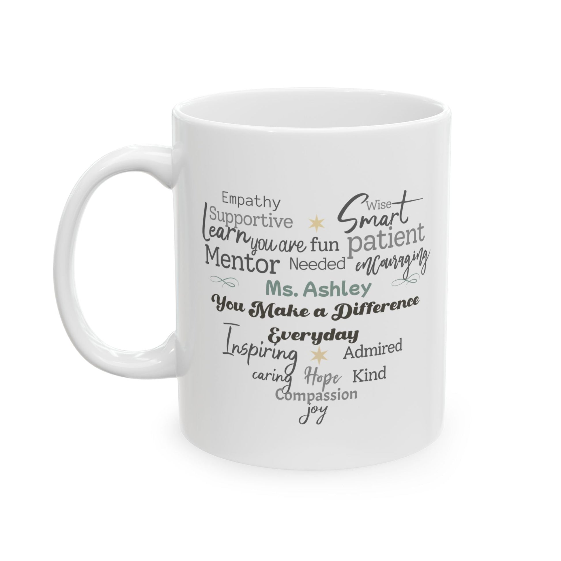 Custom Heart Word Cloud Mug – Personalized Name Gift for Mentors, Teachers & Caregivers Affordable ABA Materials