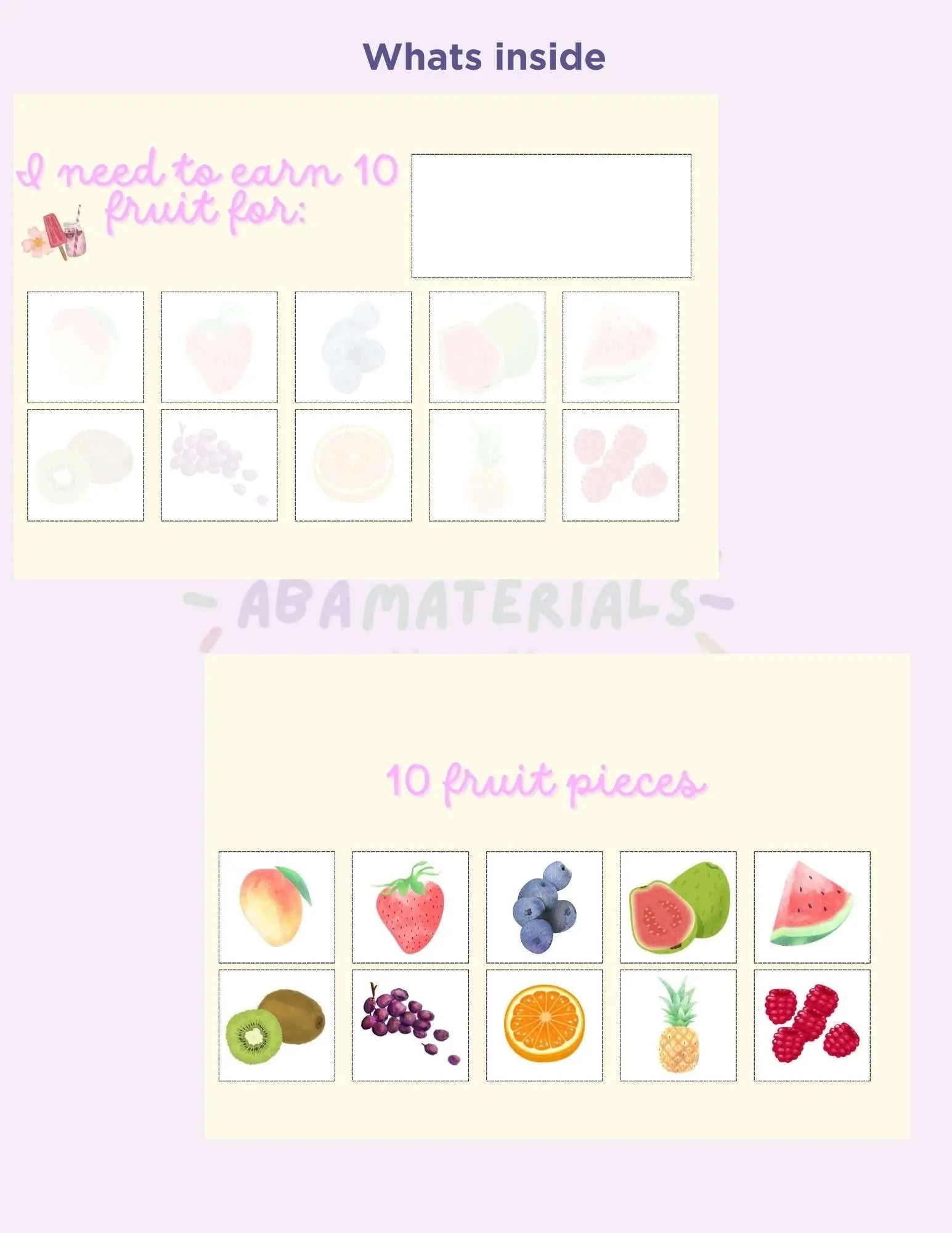 Fruit Themed Token Board- Printable 10 Piece Token Economy Reward System Affordable ABA Materials