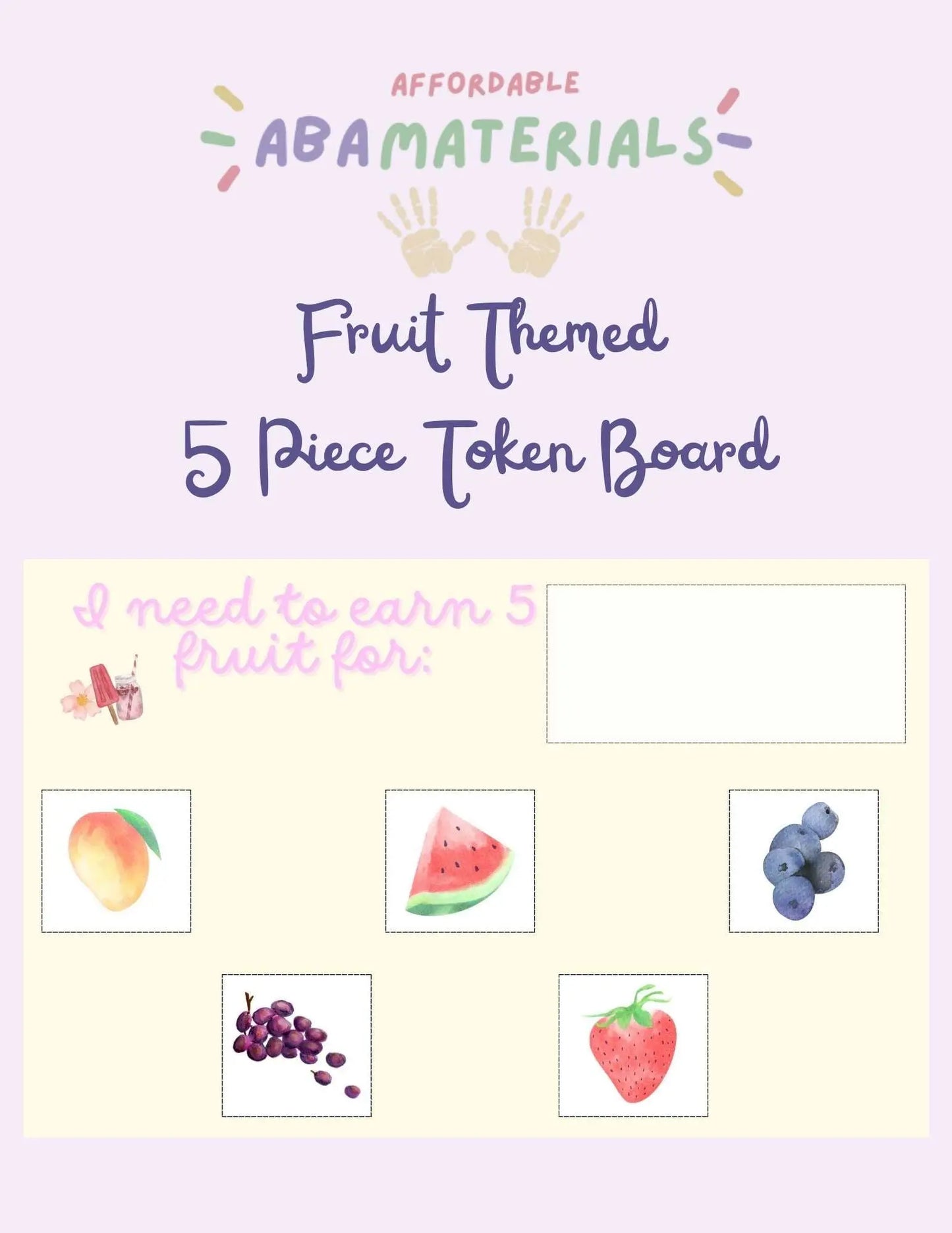 Fruit-Themed Token Board-Printable 5 Piece Token Economy Reward System Affordable ABA Materials