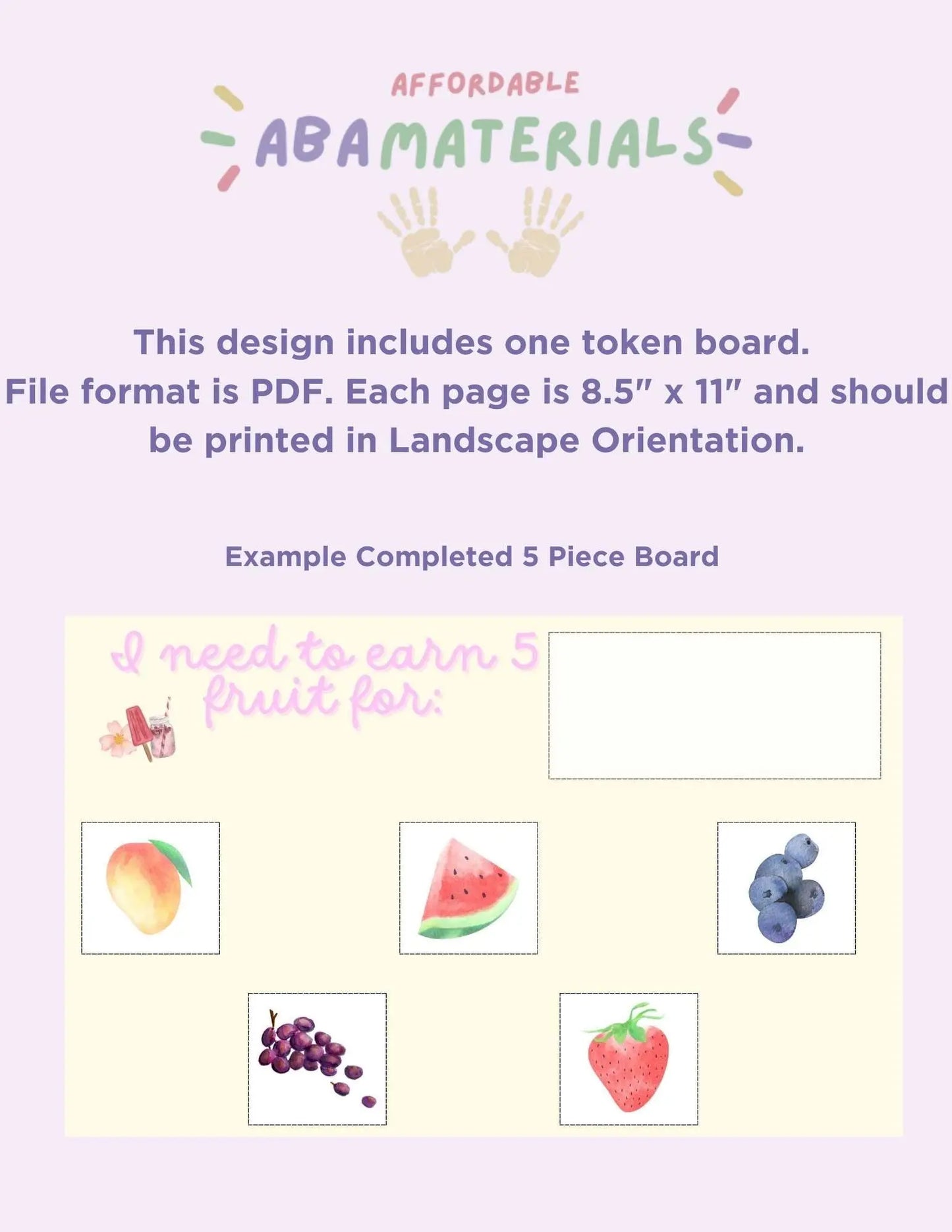 Fruit-Themed Token Board-Printable 5 Piece Token Economy Reward System Affordable ABA Materials