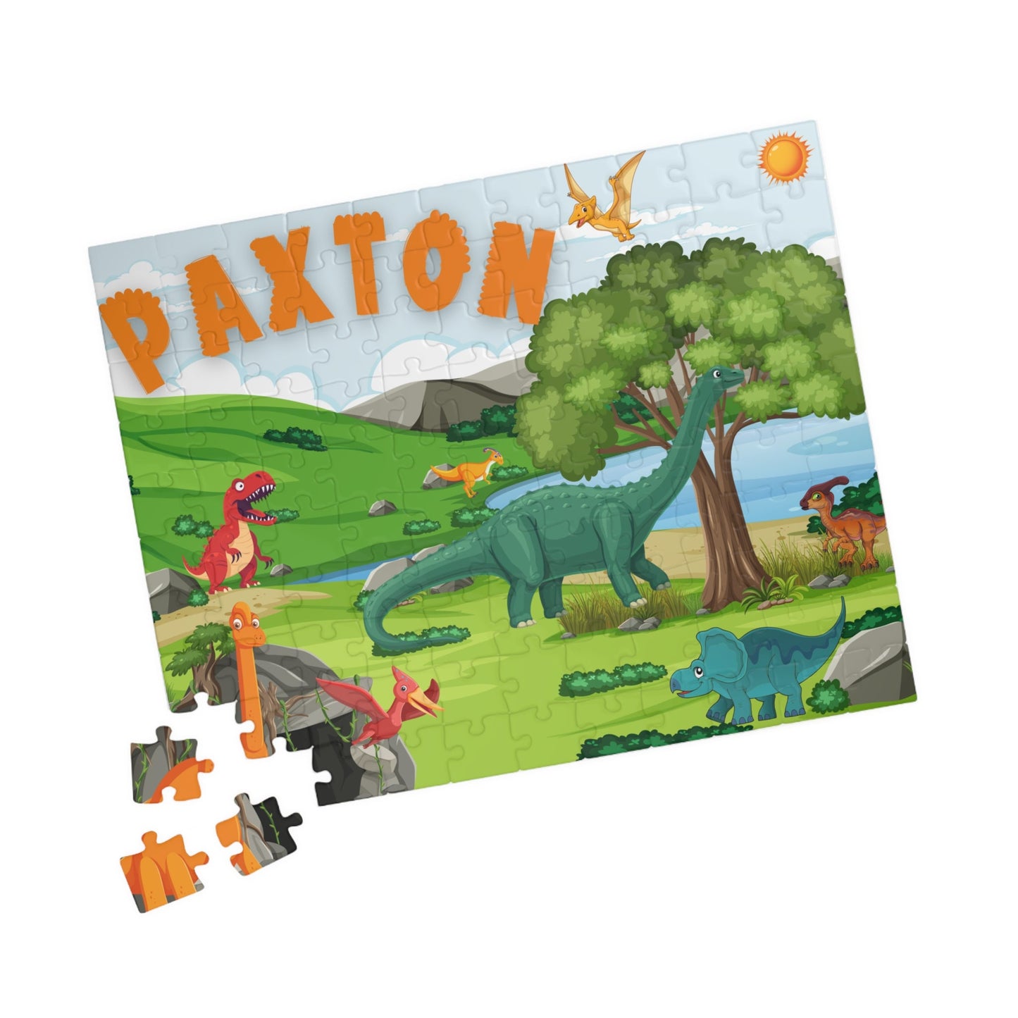 110-Piece Personalized Dinosaur Puzzle – Custom Name Prehistoric Jigsaw for Kids Printify