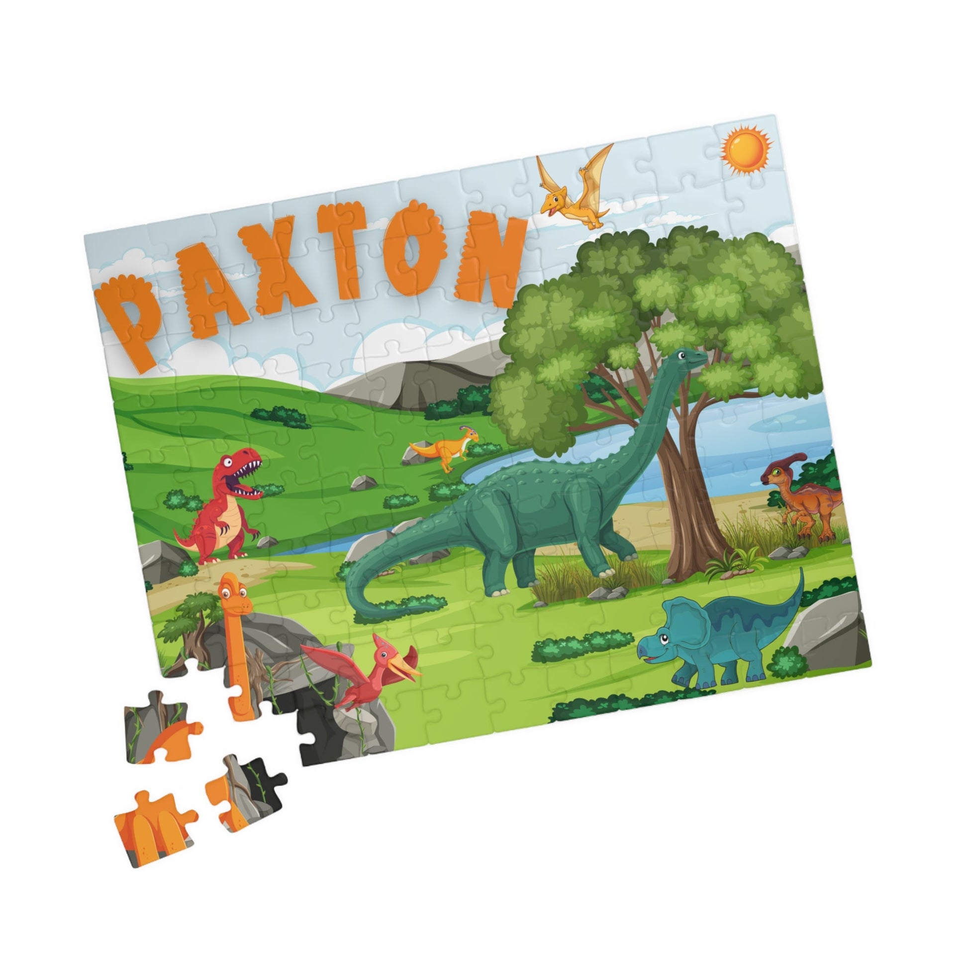 110-Piece Personalized Dinosaur Puzzle – Custom Name Prehistoric Jigsaw for Kids Printify