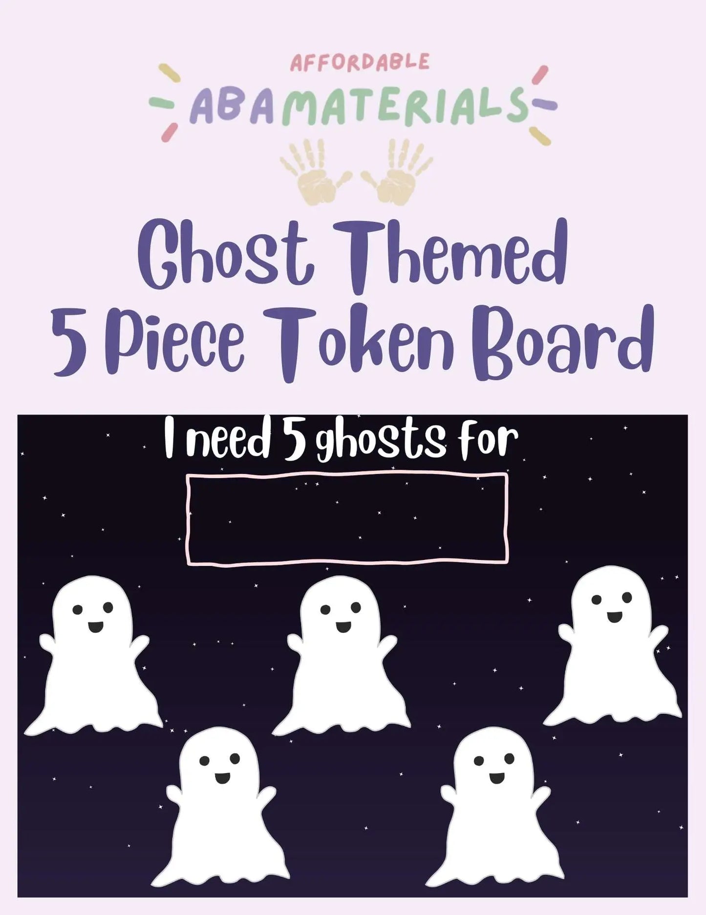 Cute Ghost Themed Token Board - 5 Piece Printable Token Economy Reward System Affordable ABA Materials