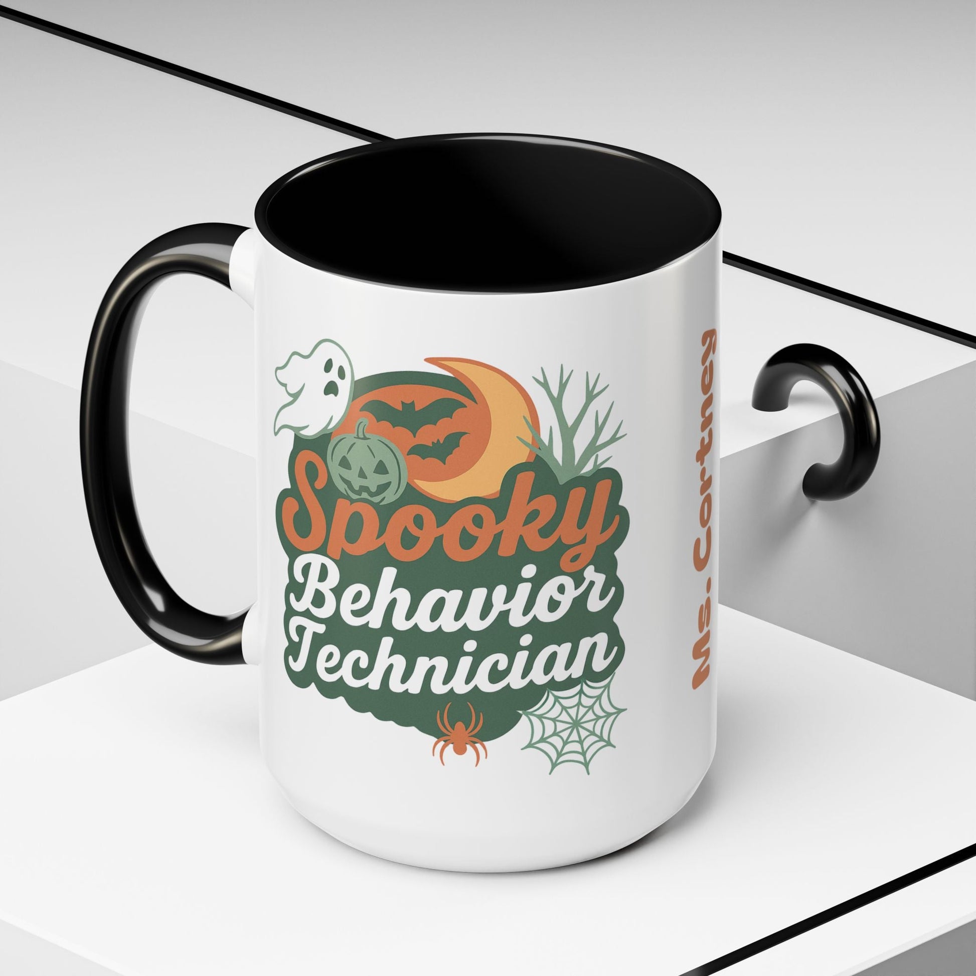 Personalized Spooky Behavior Technician Accent Mug – Custom Name Coffee Cup, 11oz & 15oz, 4 Colors Affordable ABA Materials
