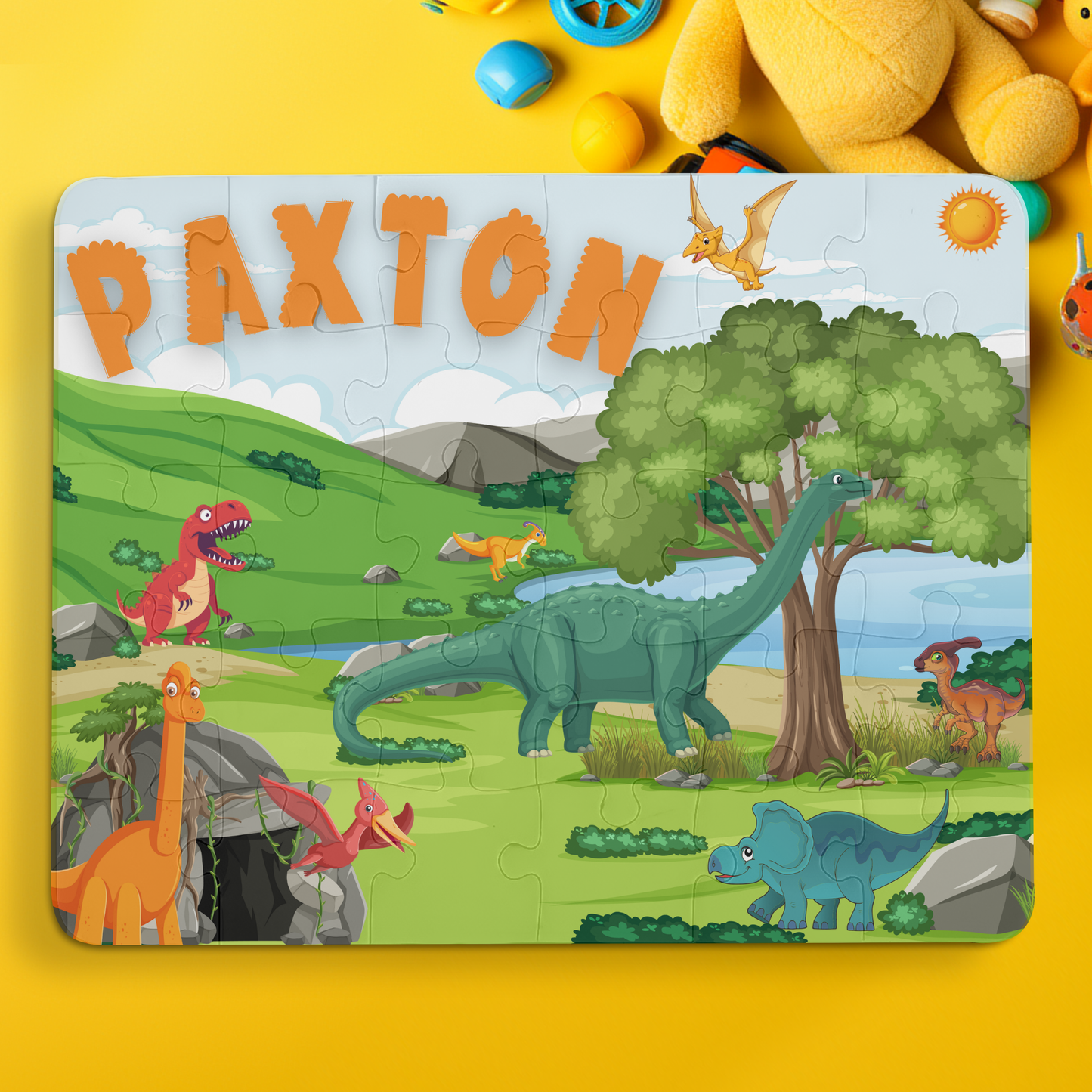 Personalized Kids' Dinosaur Puzzle – 30 Pieces Educational Gift for Child Printify