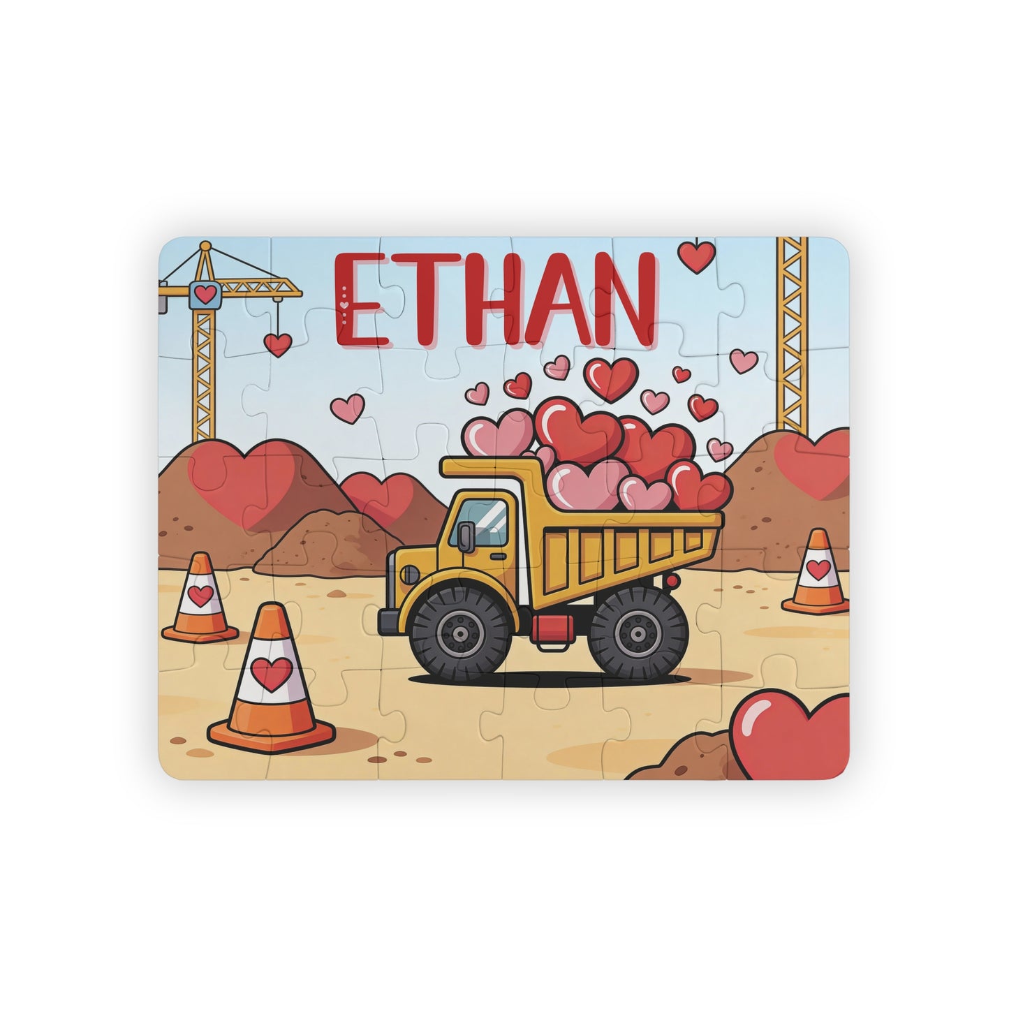 Personalized Valentine Truck Puzzle for Kids – Cute Heart-Themed Name Puzzle (30 Pieces)