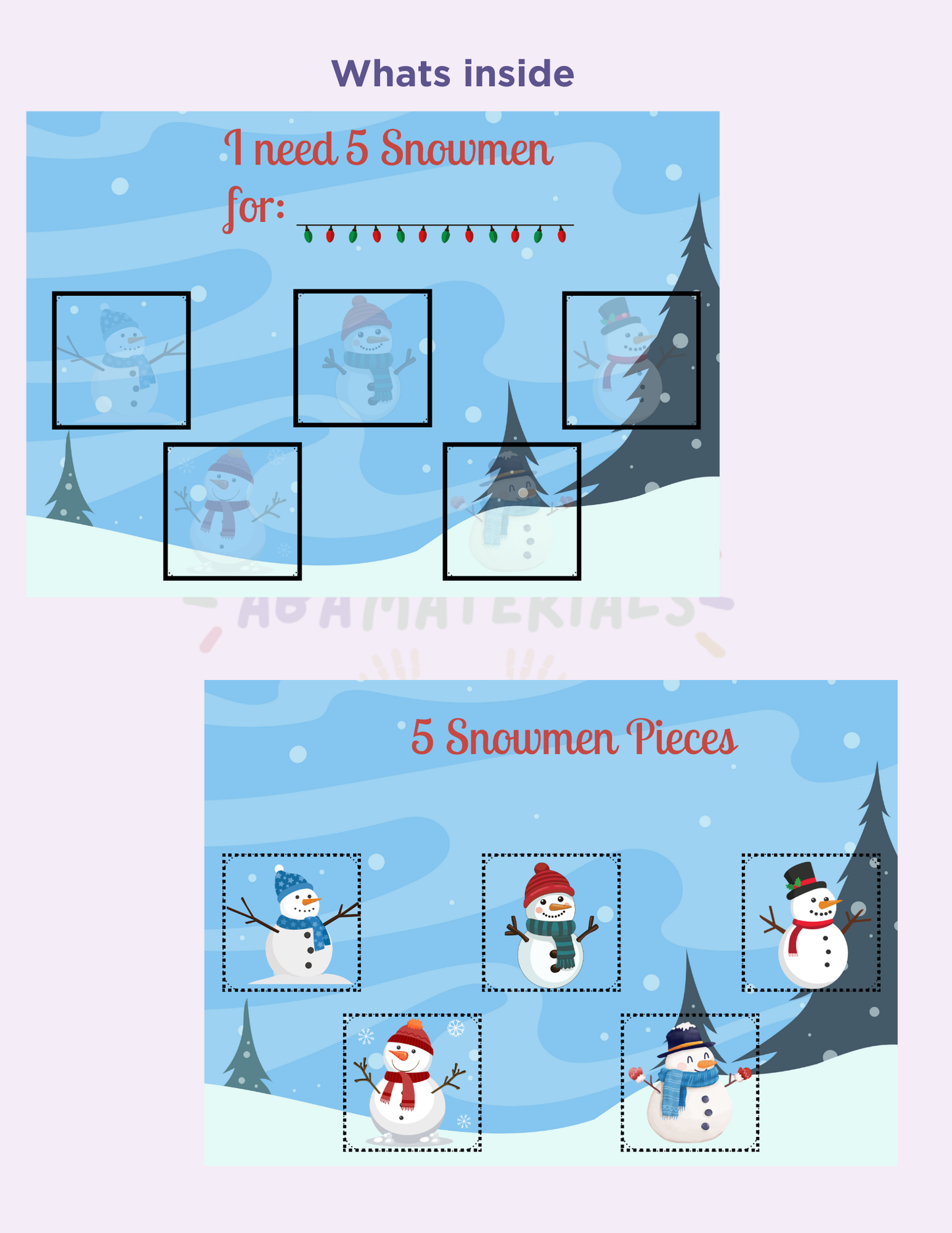 Snowman Themed Printable Token Board-5 Piece Token Economy Reward System Affordable ABA Materials