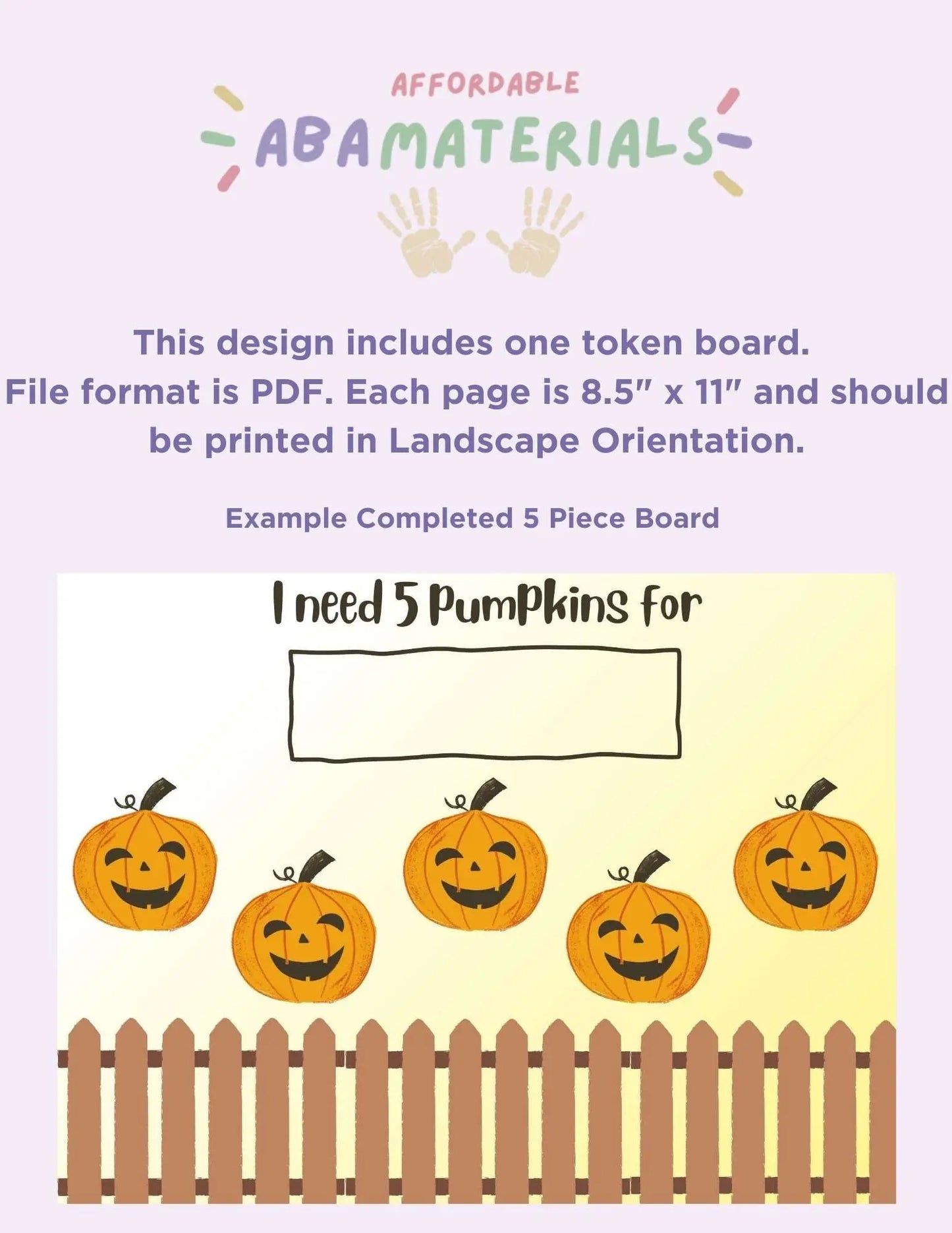 Spooky Halloween Pumpkin Token Board-Printable 5 Piece Token Economy Reward System Affordable ABA Materials