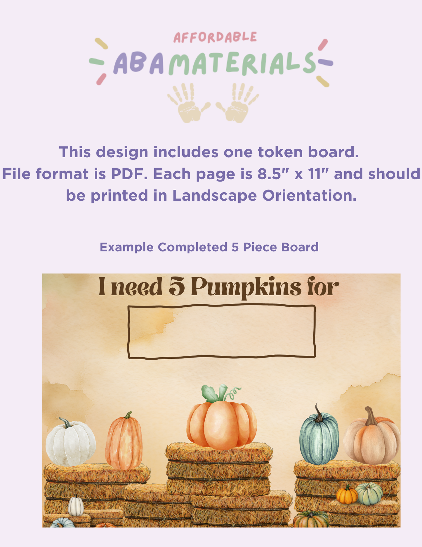 Fall Pumpkin Themed Token Board-Printable 5 Piece Token Economy Reward System Affordable ABA Materials