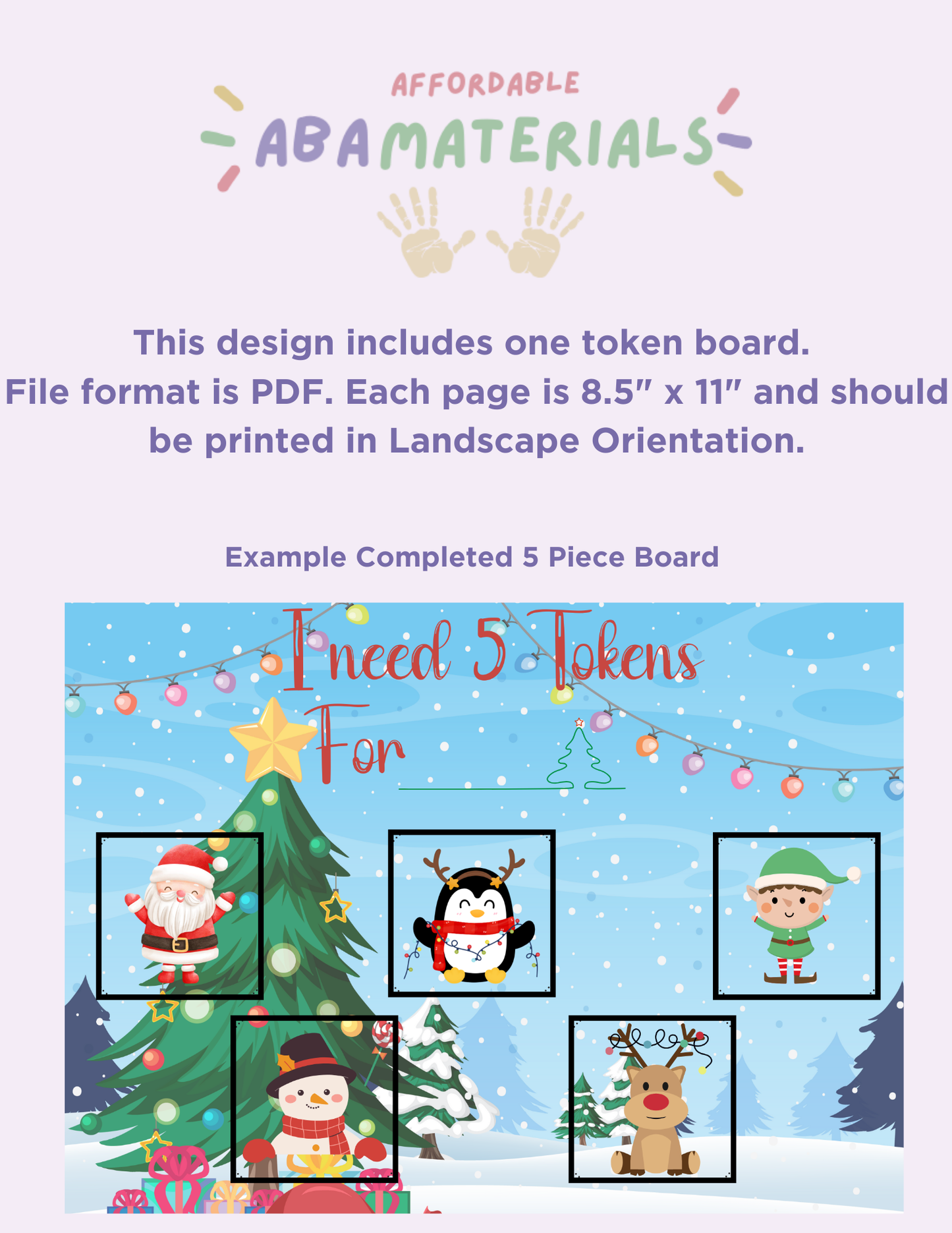 Christmas Token Board-Printable 5 Piece Token Economy Reward System Affordable ABA Materials