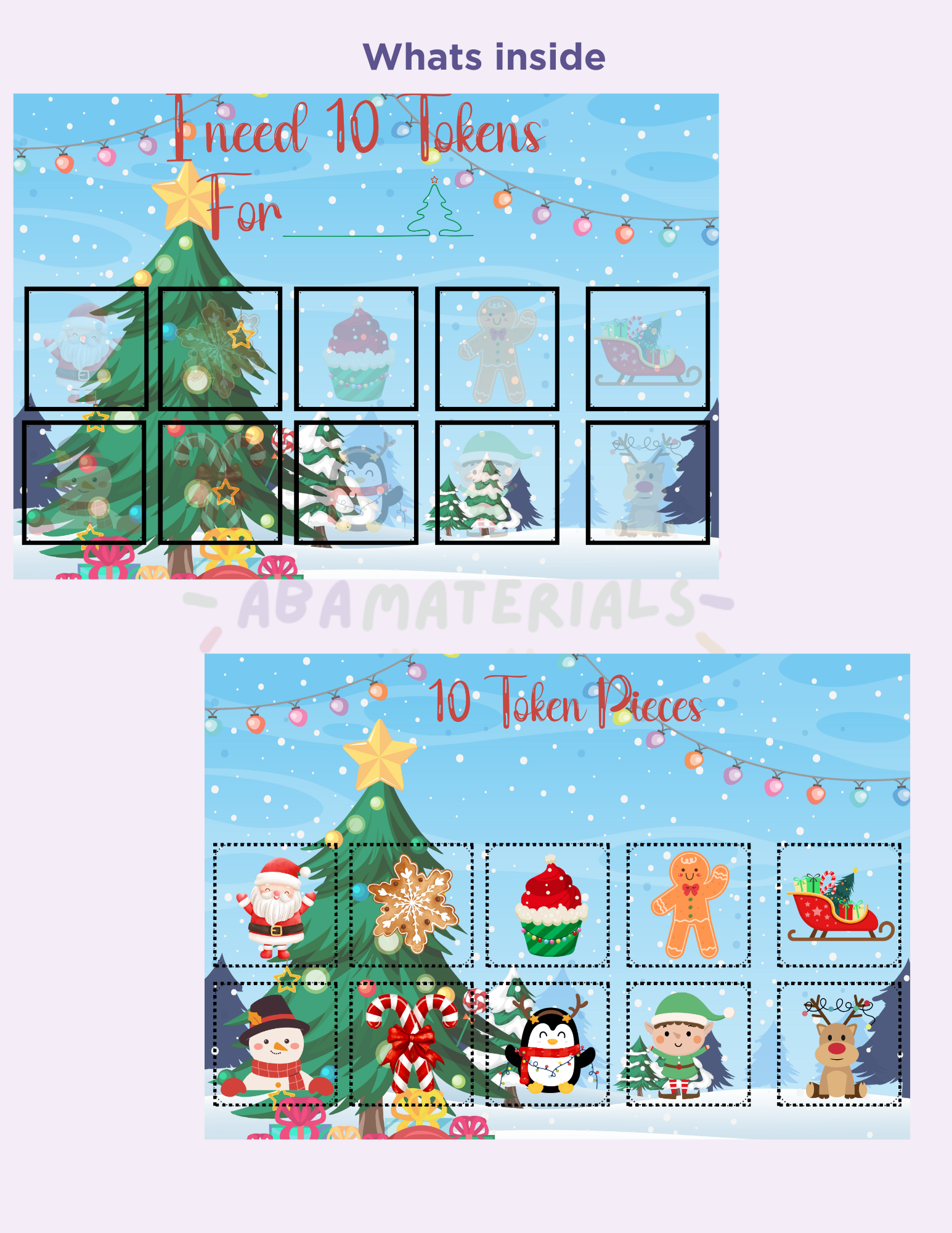 Christmas Token Board- Printable 10 Piece Token Economy Reward System Affordable ABA Materials