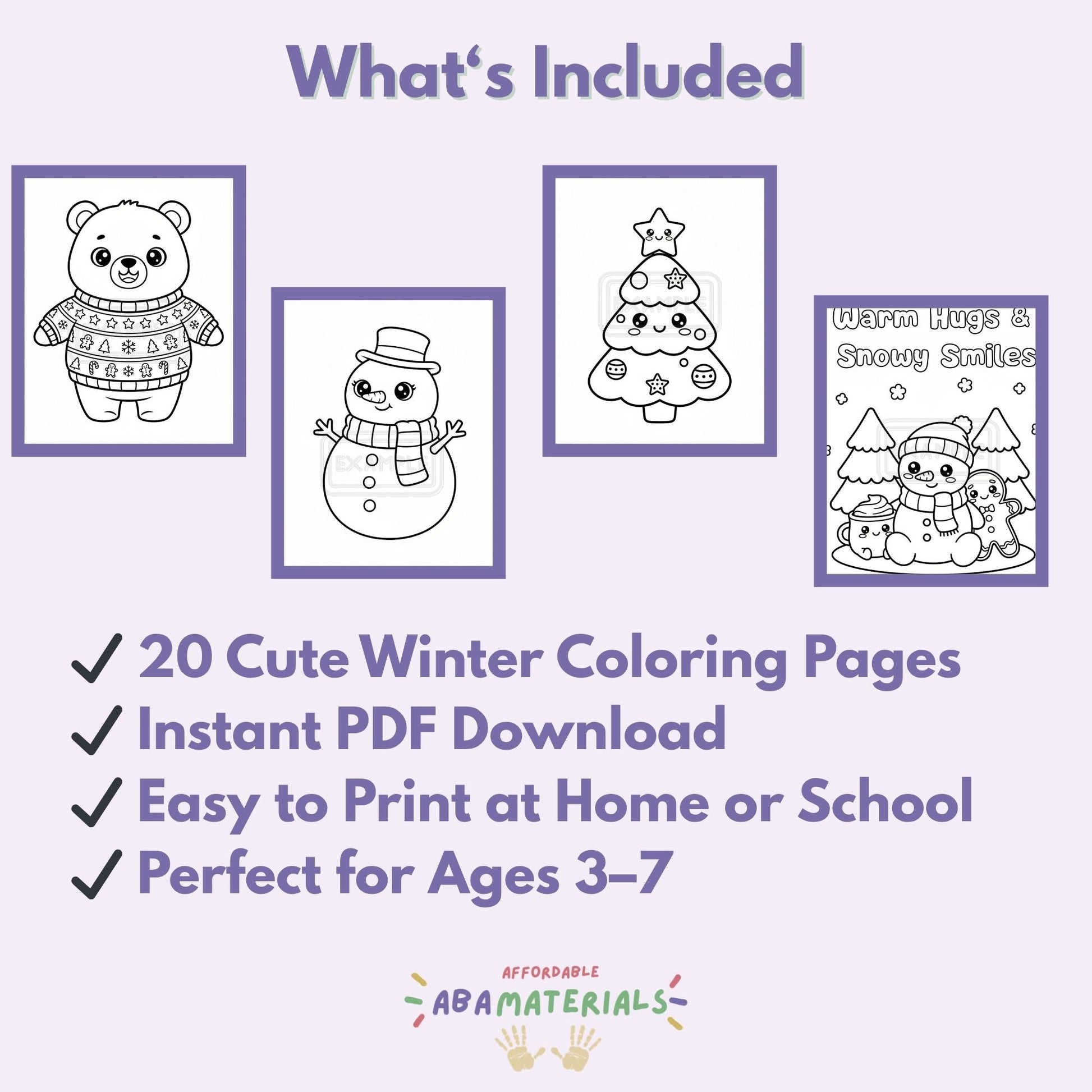 Winter Friends Kawaii Coloring Book Printable (20 Pages) Affordable ABA Materials