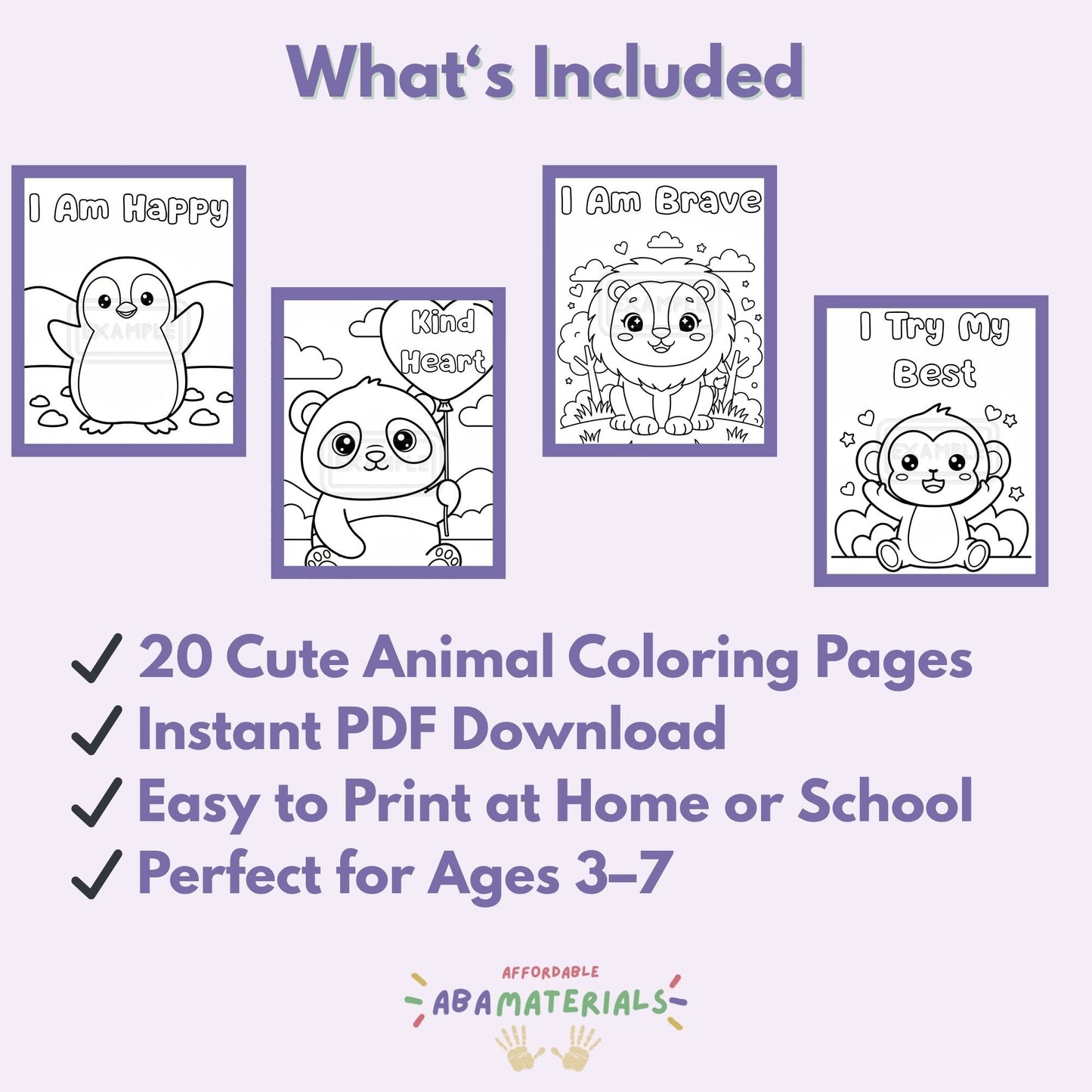 Little Affirmations Coloring Book – Printable Positive Coloring Pages for Kids (20 Sheets) Affordable ABA Materials