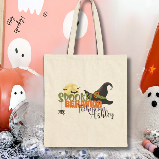 Personalized Spooky Behavior Technician Halloween Tote Bag Printify