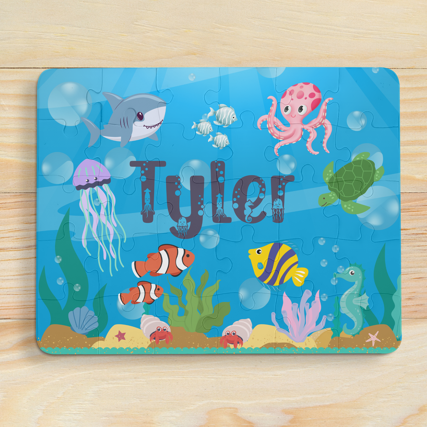 Personalized Kids' Puzzle, 30-Piece Ocean Adventure Puzzle Educational Gift for Child Printify