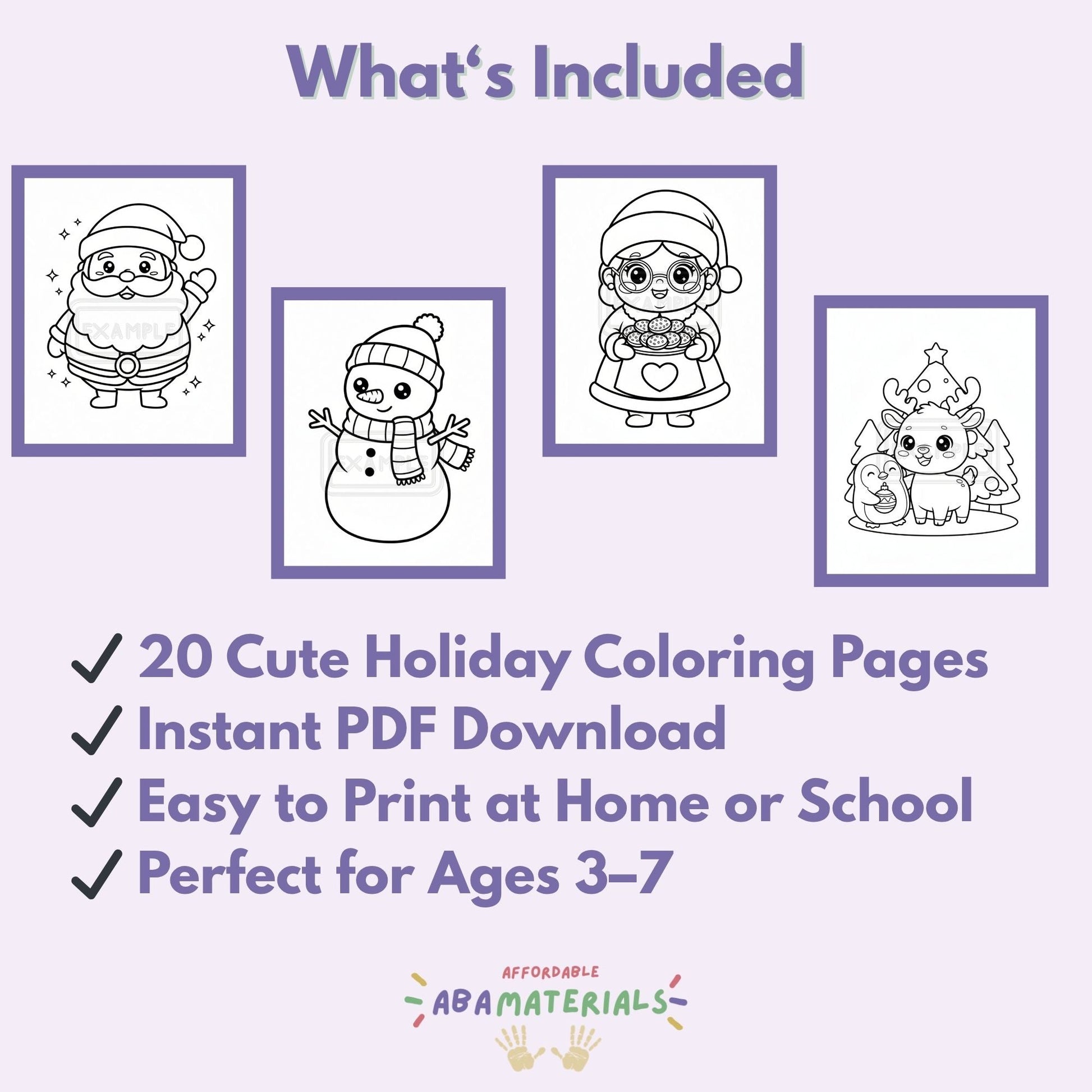 Jolly Holiday Friends Kawaii Christmas Coloring Pages – 20 Printable PDF Sheets Affordable ABA Materials