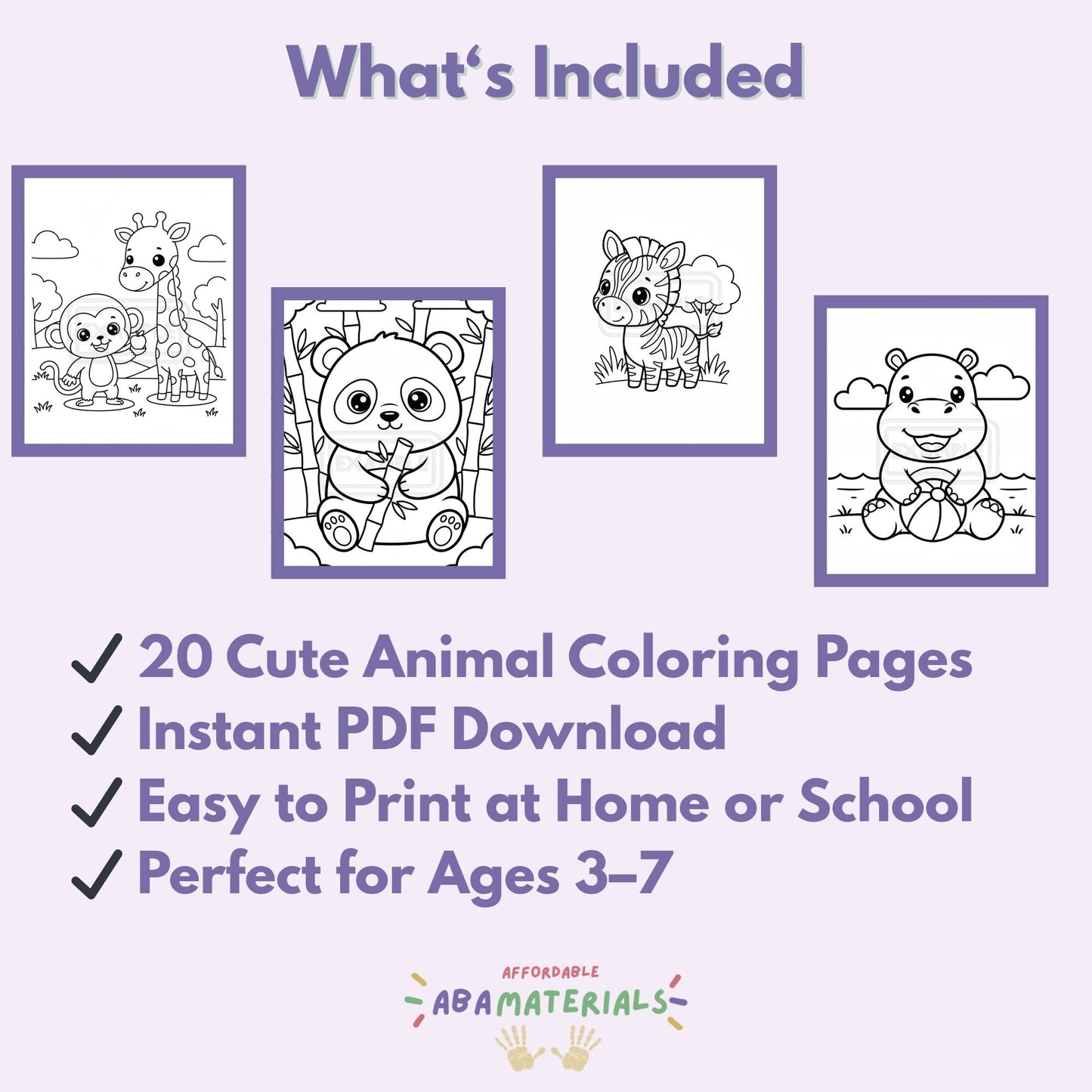 Zoo Friends Kawaii Style Coloring Book Printable (20 Pages) Affordable ABA Materials