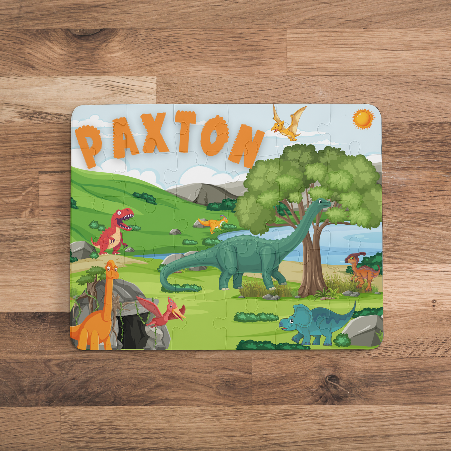 Personalized Kids' Dinosaur Puzzle – 30 Pieces Educational Gift for Child Printify