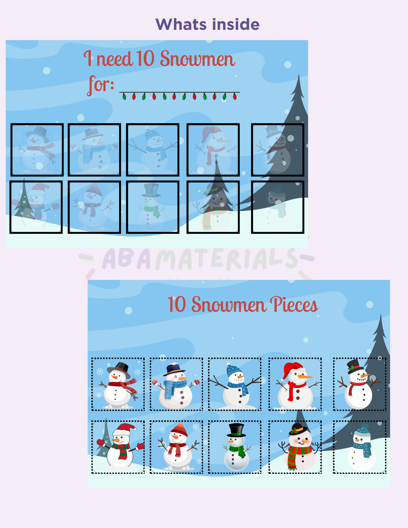 Snowman Themed 10-Piece Token Board- Printable Token Economy Reward System Affordable ABA Materials