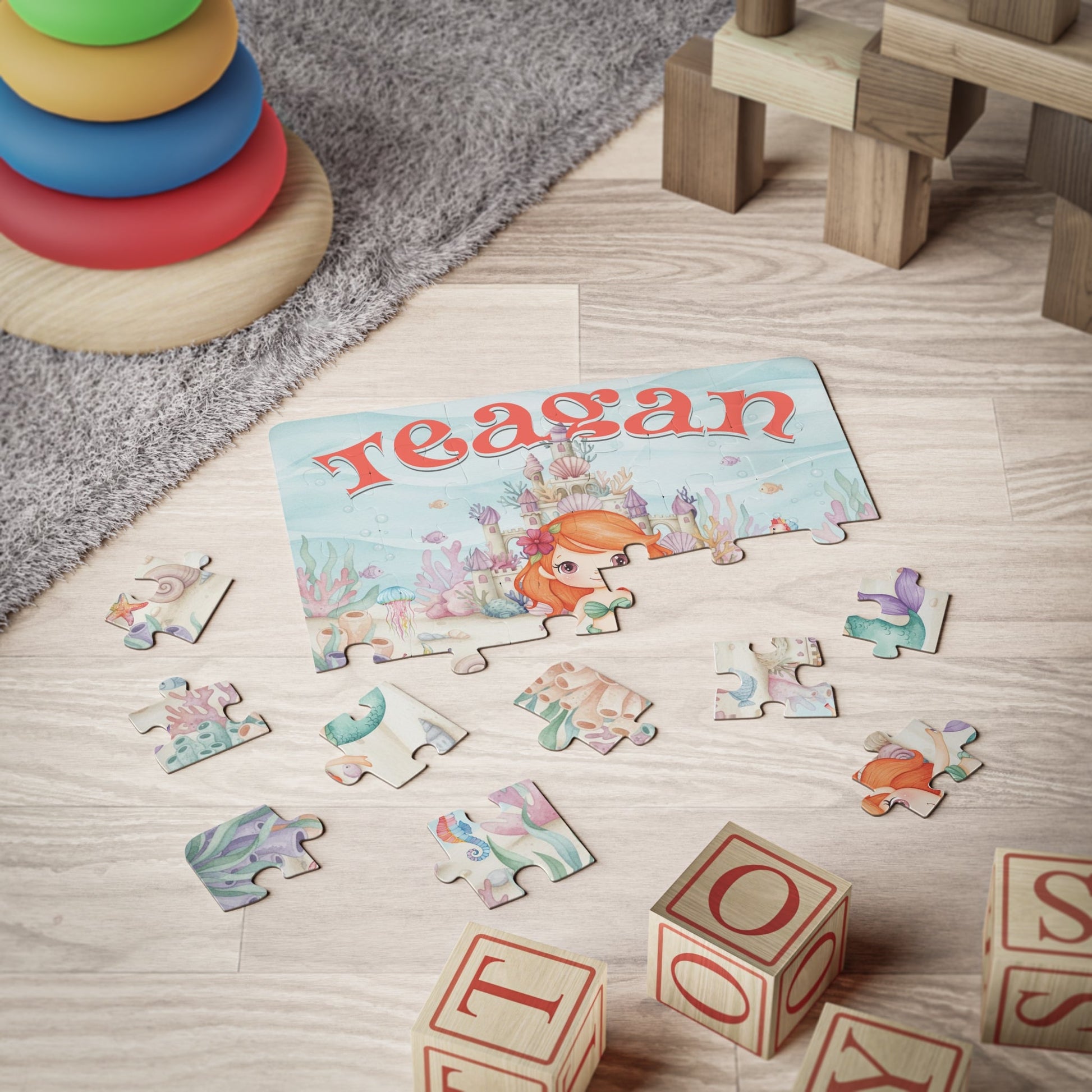Under the Sea Personalized 30 Piece Puzzle – Custom Name Mermaid Castle Jigsaw for Kids Printify