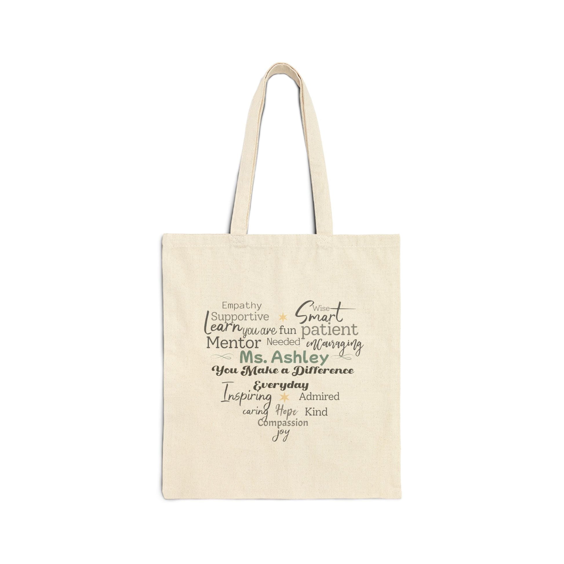 Personalized Heart Word Cloud Tote Bag – Custom Name Gift for Teachers, Mentors & Caregivers Printify