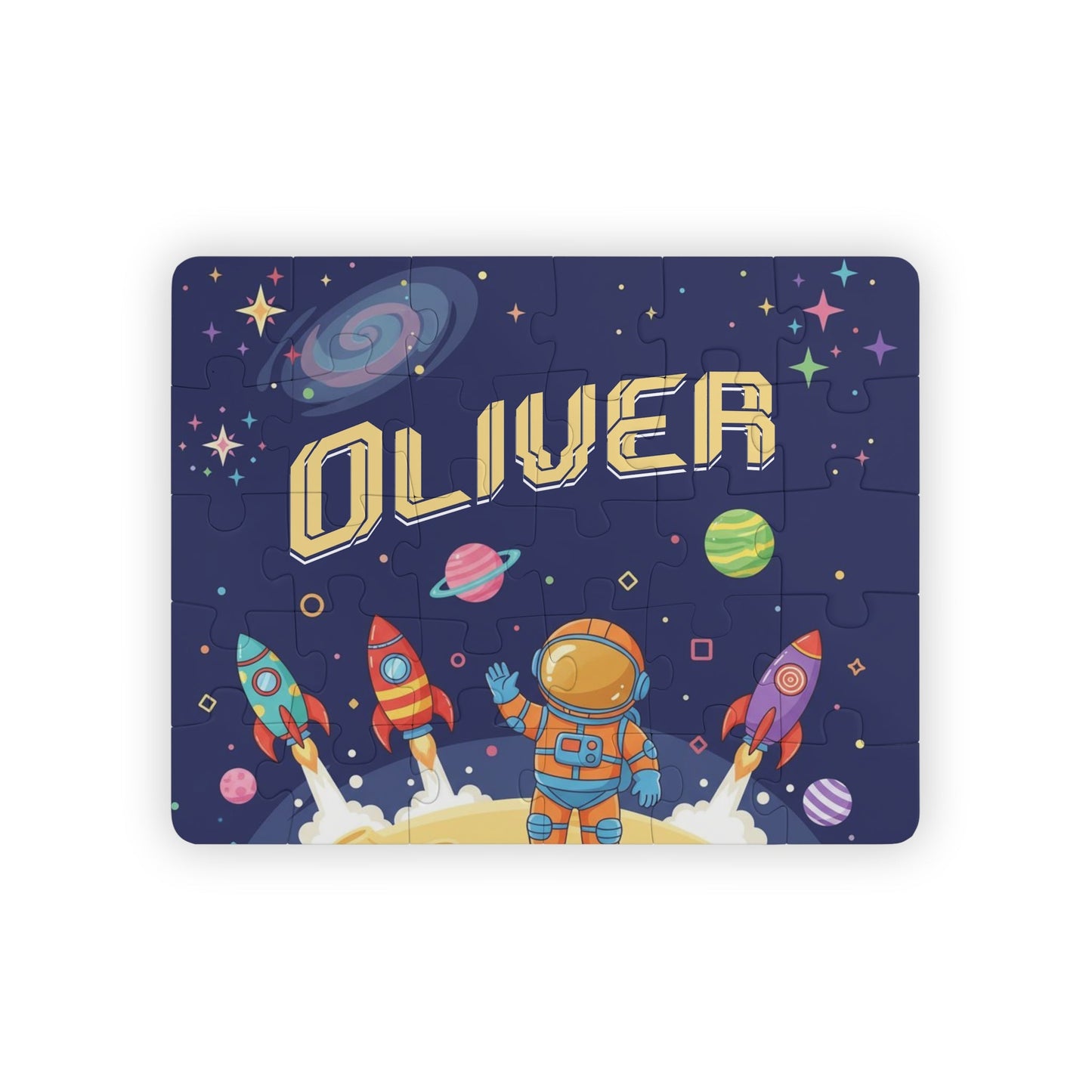 Space Explorer Personalized Kids Puzzle – Custom Name Astronaut Jigsaw with Rockets and Planets Affordable ABA Materials