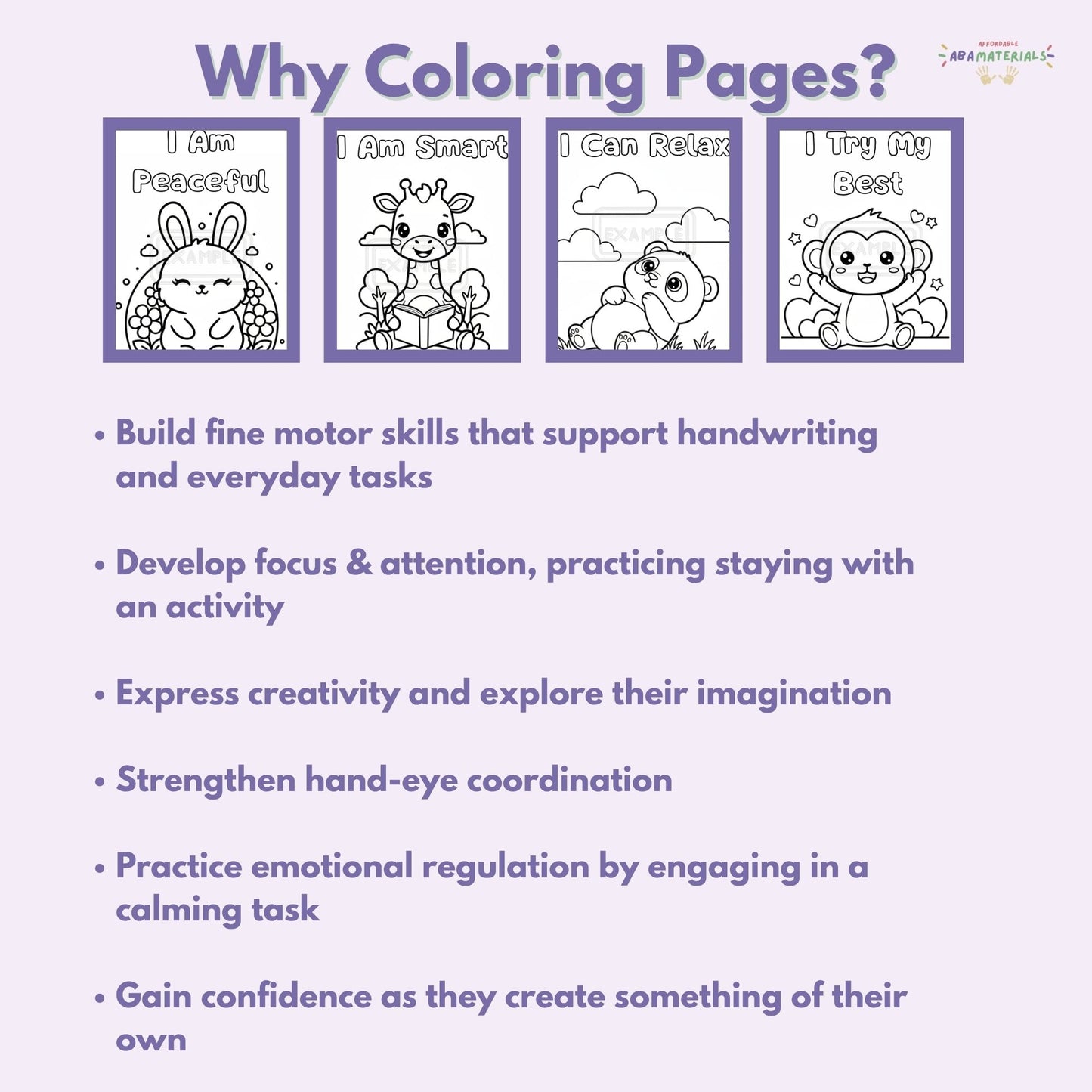 Little Affirmations Coloring Book – Printable Positive Coloring Pages for Kids (20 Sheets) Affordable ABA Materials