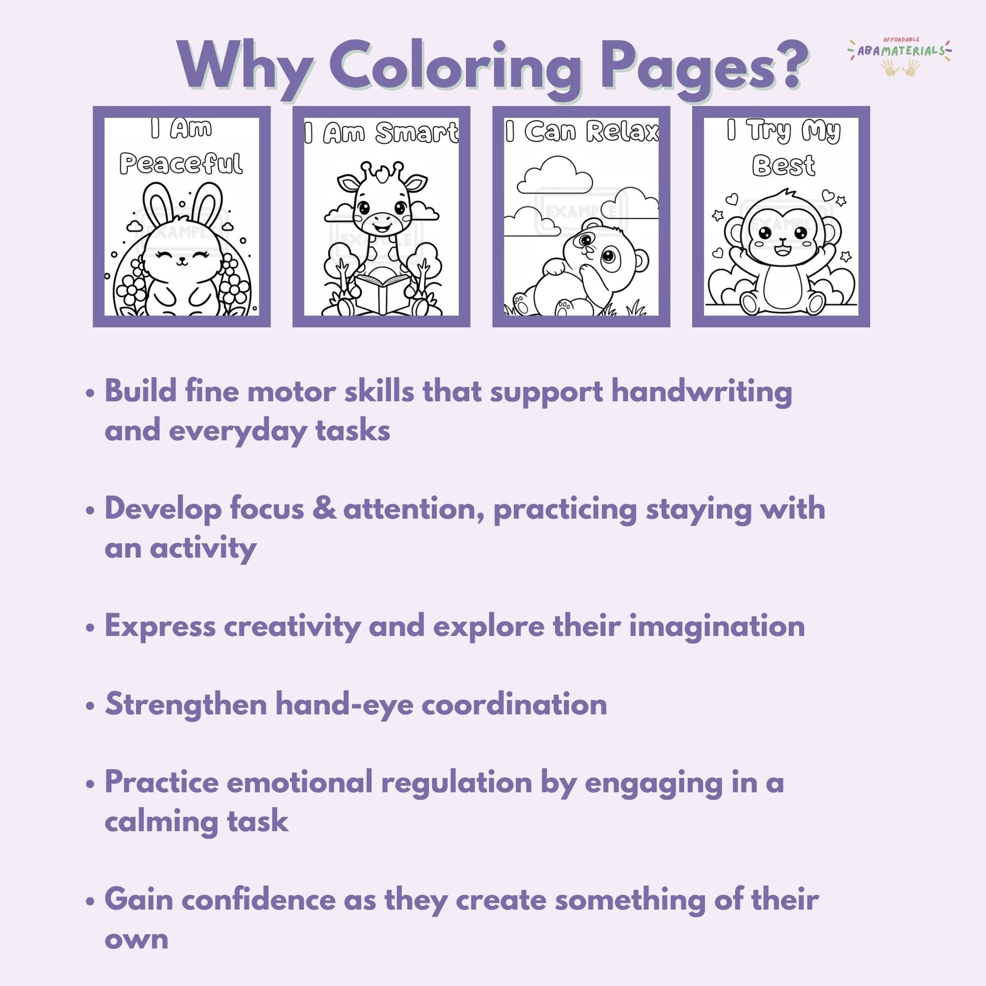 Little Affirmations Coloring Book – Printable Positive Coloring Pages for Kids (20 Sheets) Affordable ABA Materials