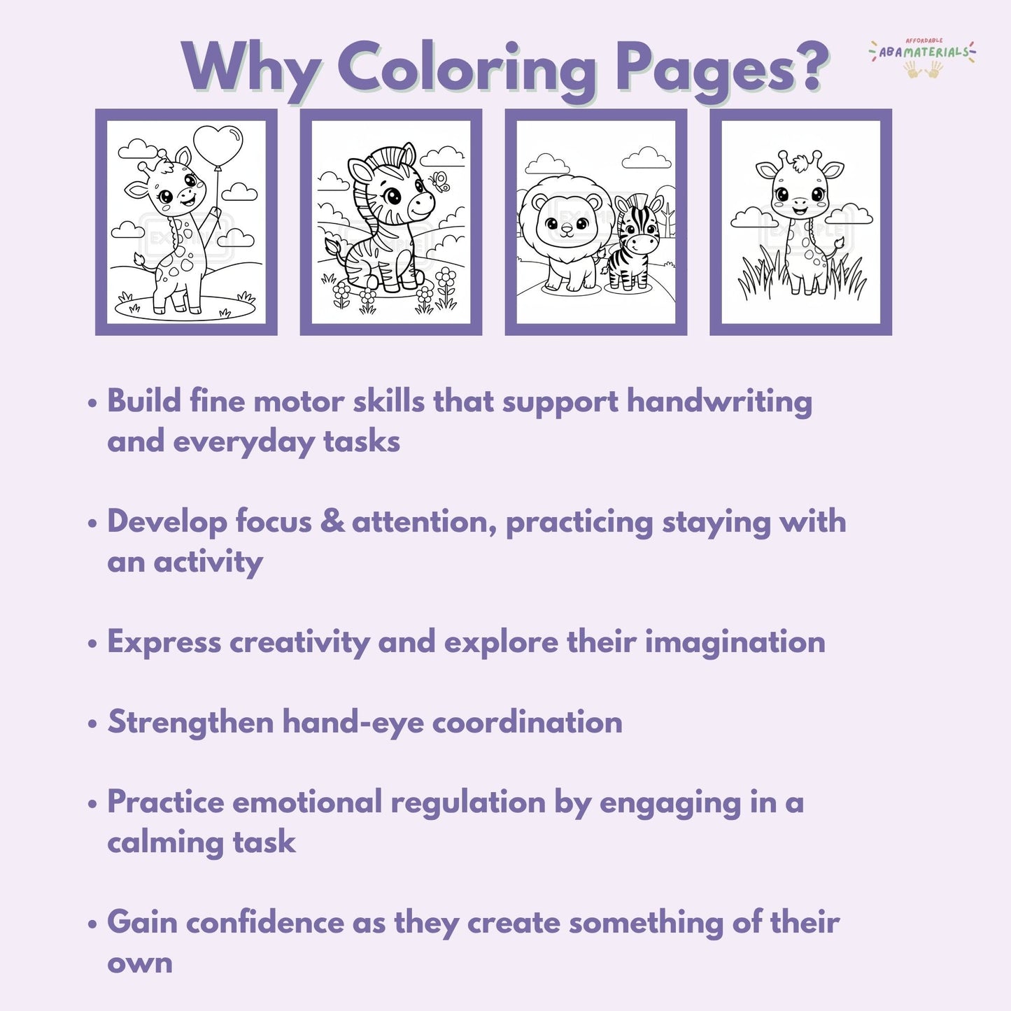 Zoo Friends Kawaii Style Coloring Book Printable (20 Pages) Affordable ABA Materials