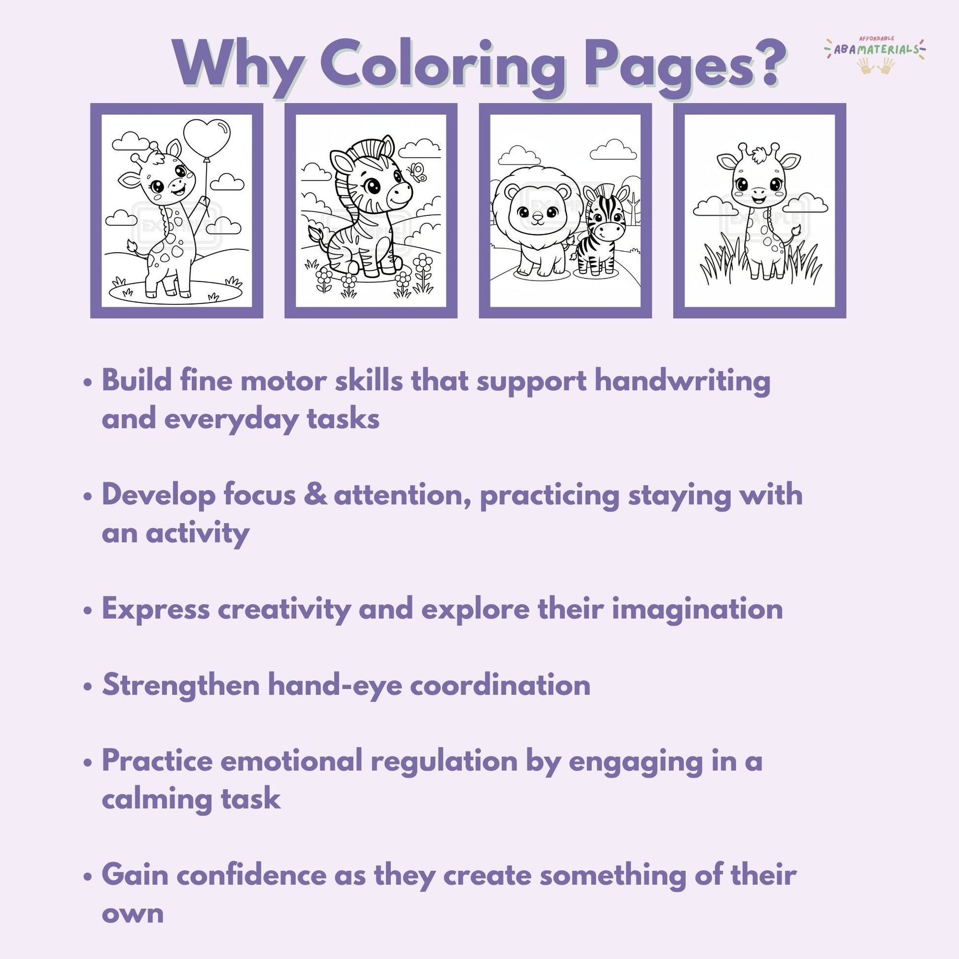 Zoo Friends Kawaii Style Coloring Book Printable (20 Pages) Affordable ABA Materials