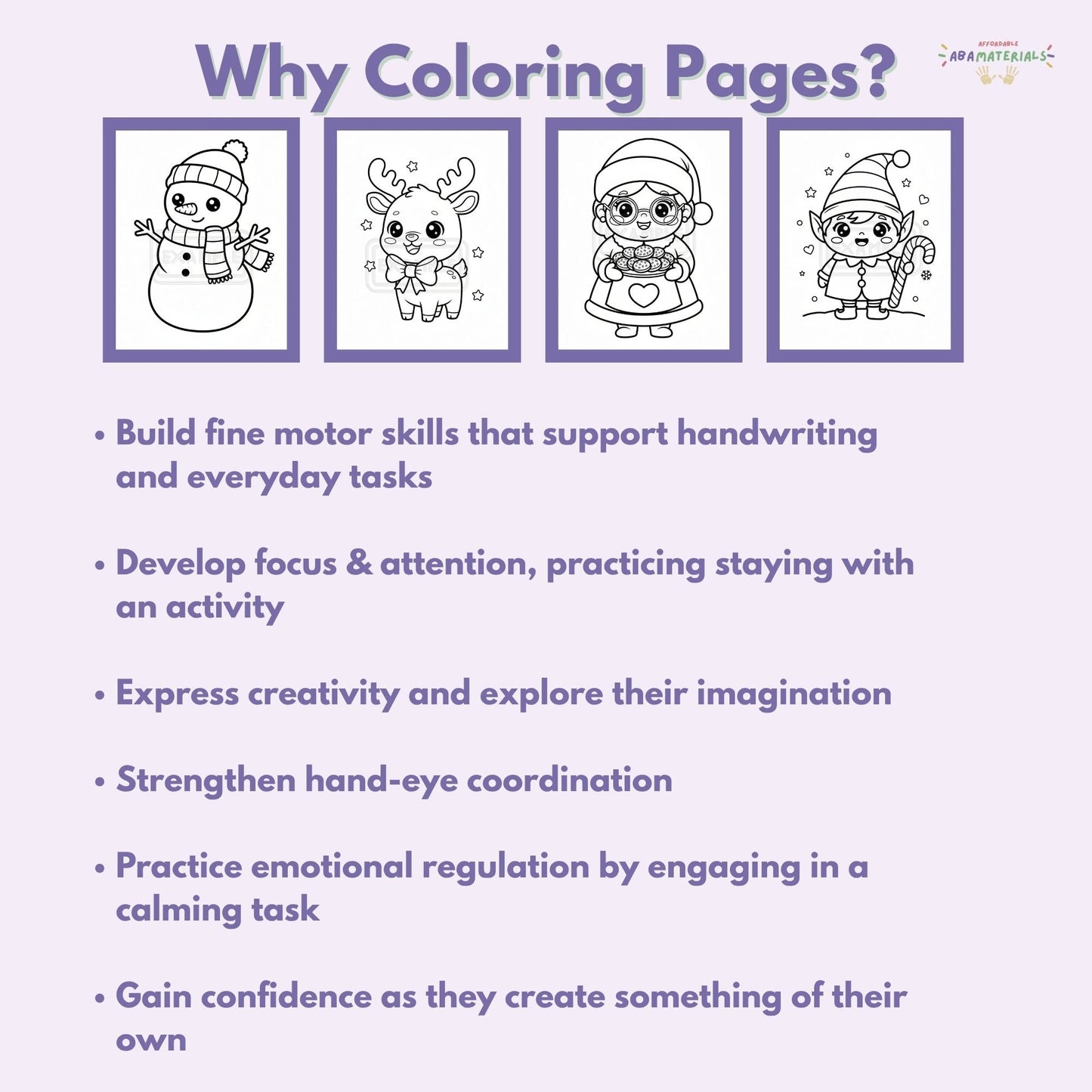 Jolly Holiday Friends Kawaii Christmas Coloring Pages – 20 Printable PDF Sheets Affordable ABA Materials