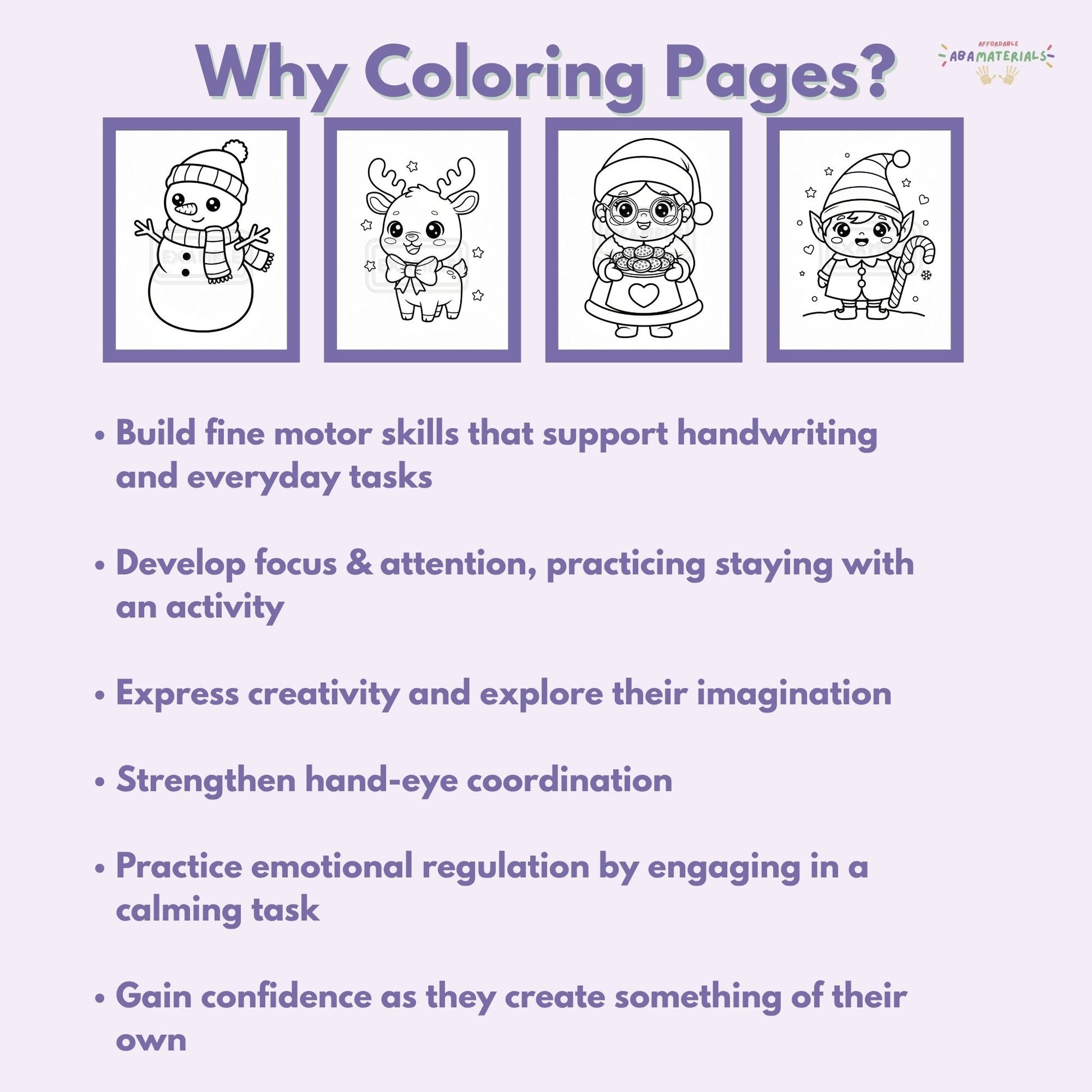 Jolly Holiday Friends Kawaii Christmas Coloring Pages – 20 Printable PDF Sheets Affordable ABA Materials