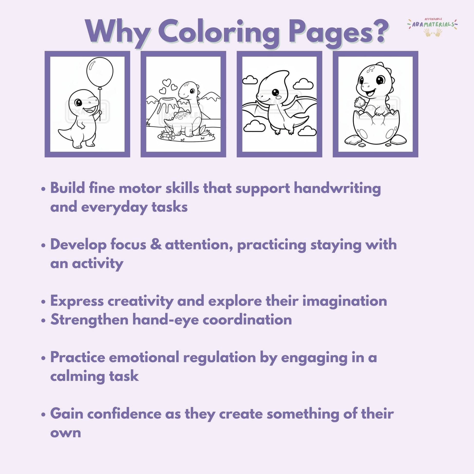 Dino Friends Printable Coloring Book – 20 Kawaii Dinosaur Pages (PDF Download) Affordable ABA Materials