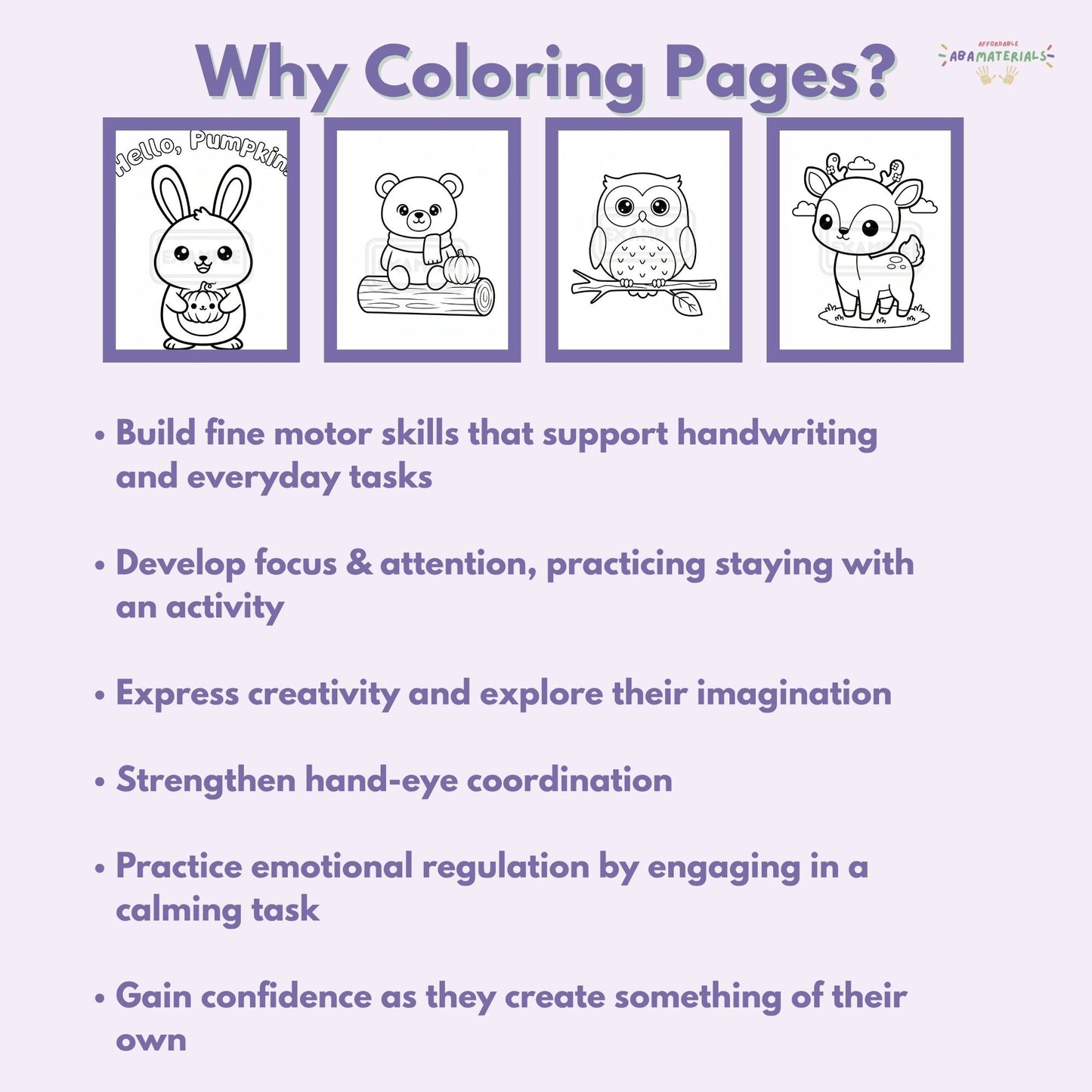 Cozy Autumn Critters Printable Coloring Book 20 Pages (PDF Download) Affordable ABA Materials