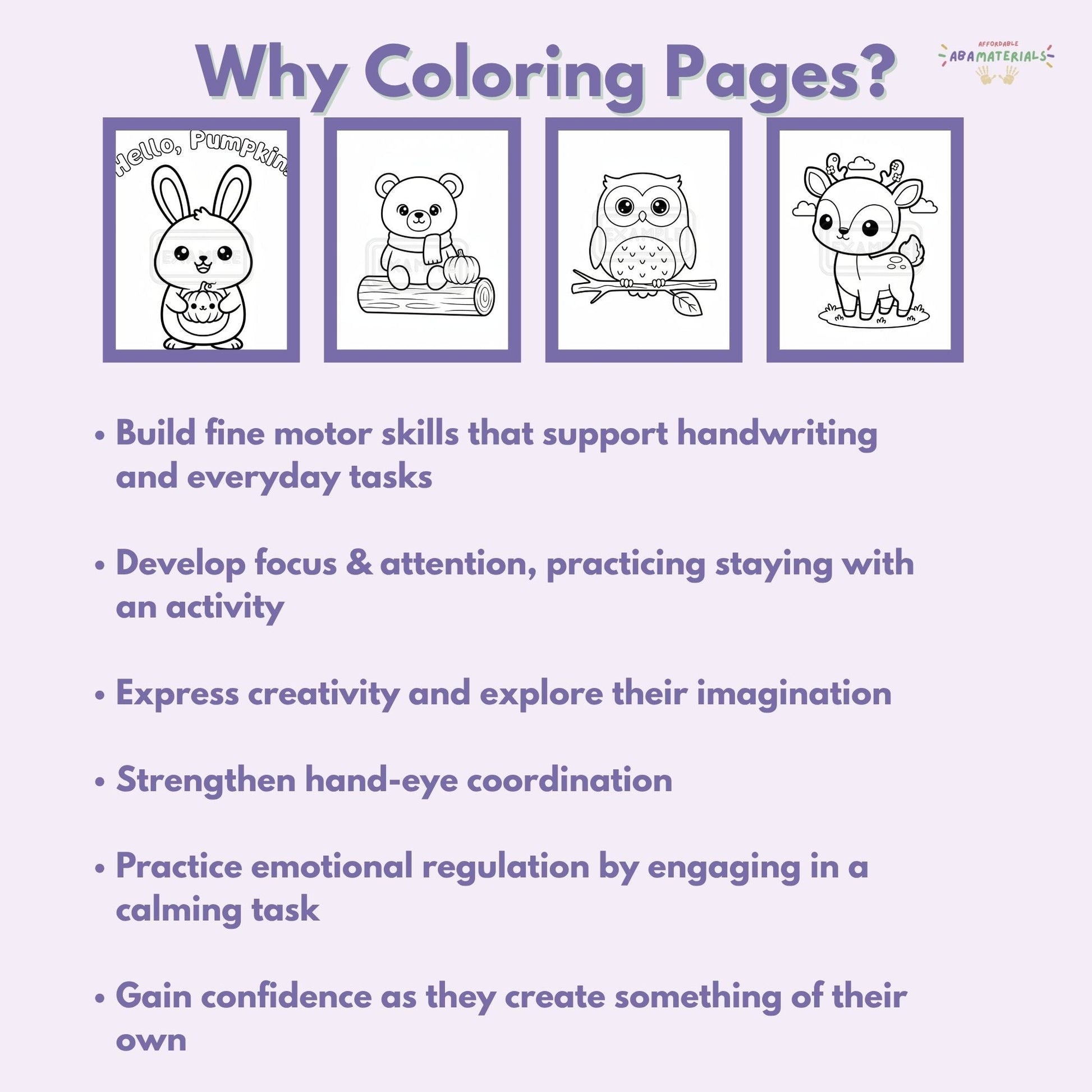 Cozy Autumn Critters Printable Coloring Book 20 Pages (PDF Download) Affordable ABA Materials