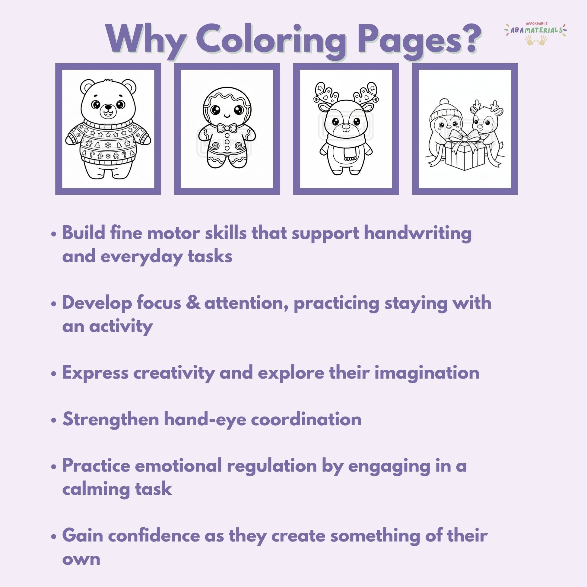 Winter Friends Kawaii Coloring Book Printable (20 Pages) Affordable ABA Materials