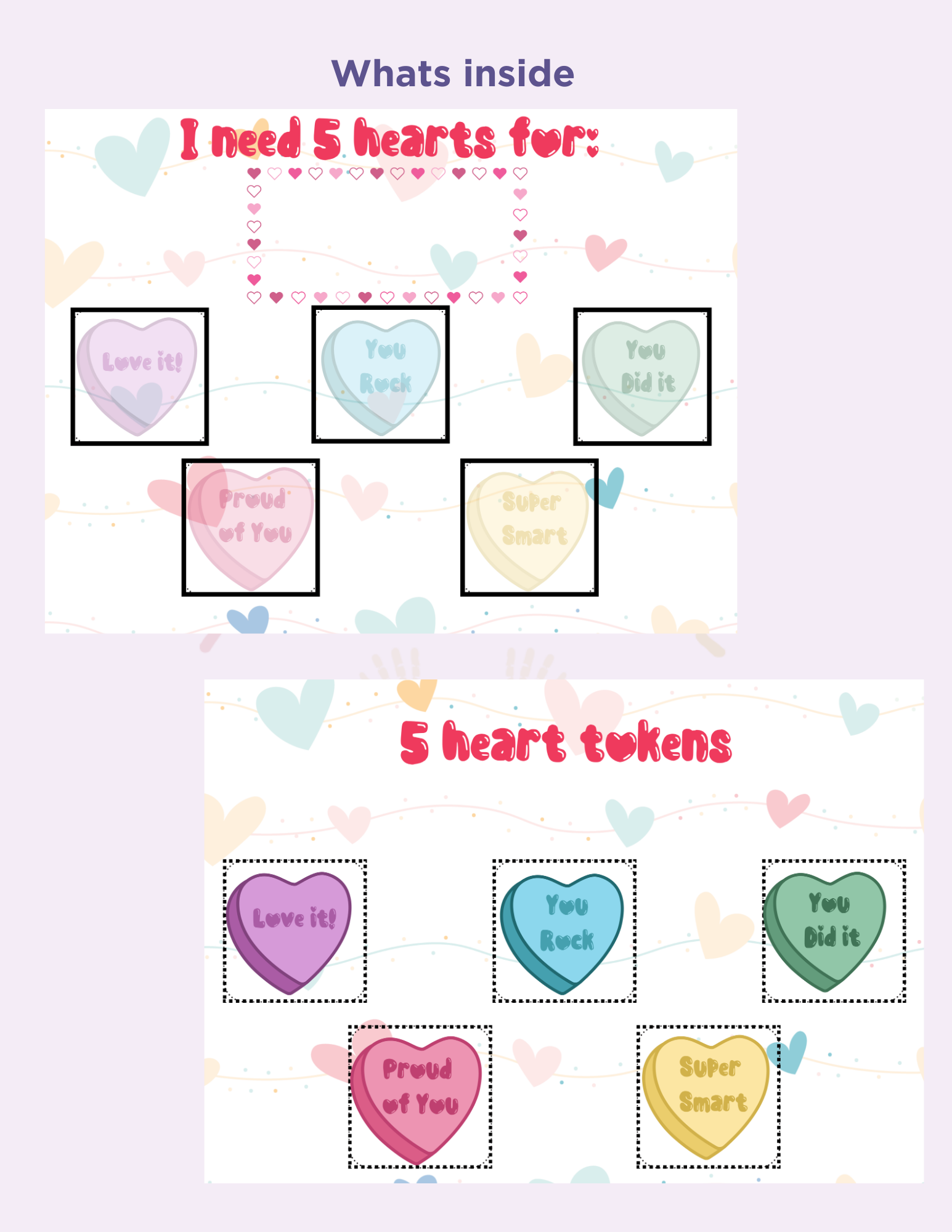 Valentine Hearts Printable Token Board (5-Token Design) Affordable ABA Materials