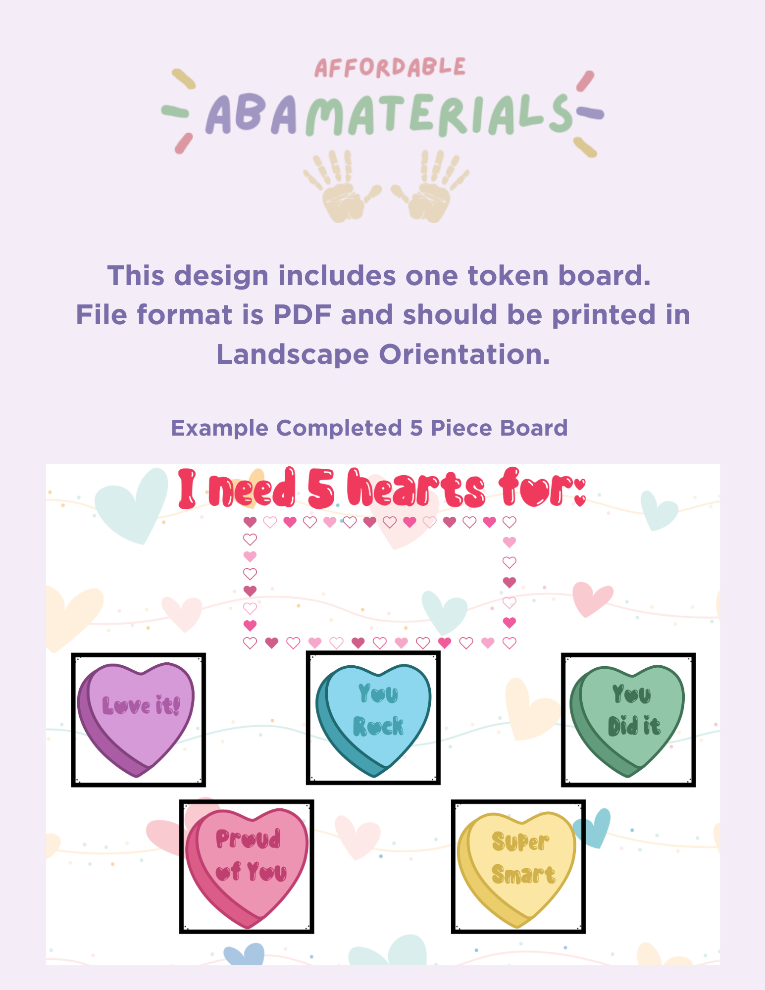 Valentine Hearts Printable Token Board (5-Token Design) Affordable ABA Materials