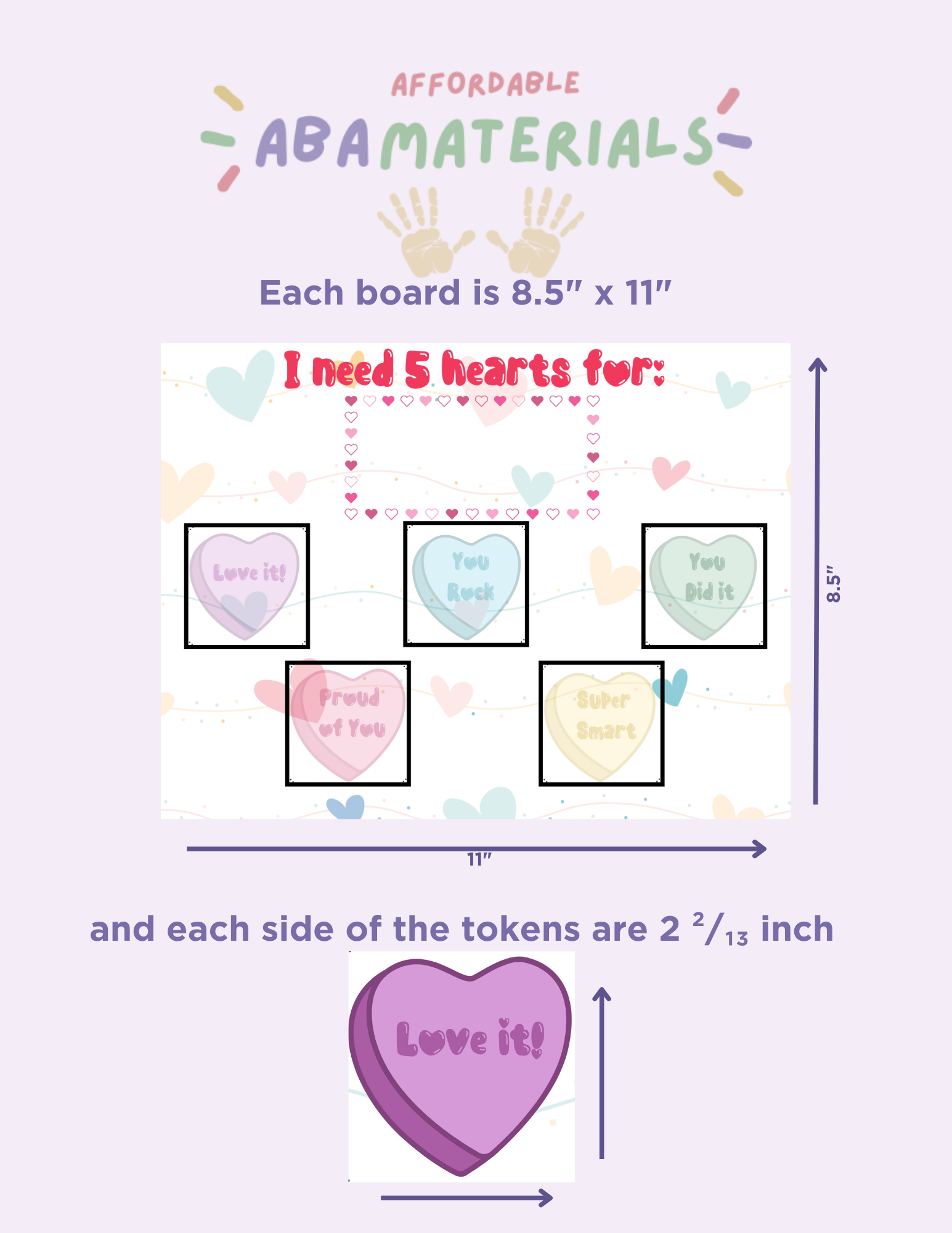 Valentine Hearts Printable Token Board (5-Token Design) Affordable ABA Materials