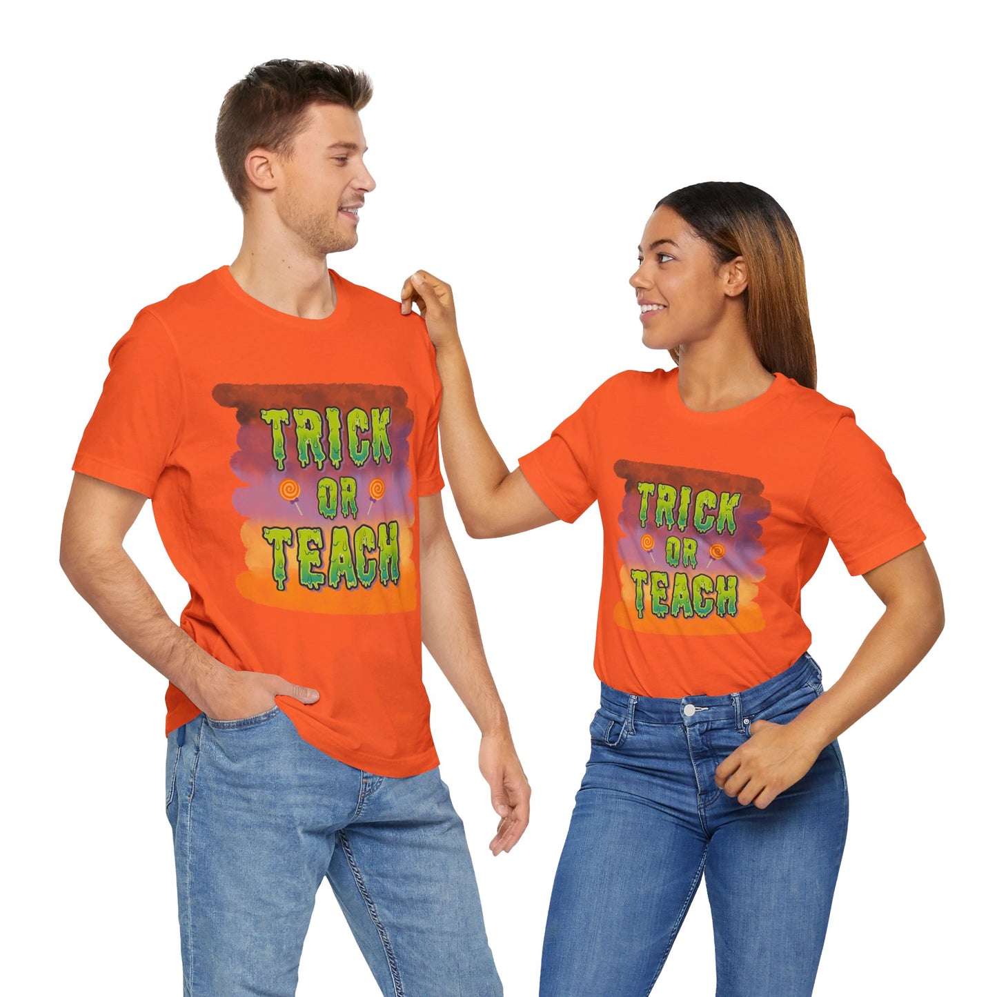 Fun Teacher Halloween Shirt- Unisex Design for Educators Trick or Teach Printify