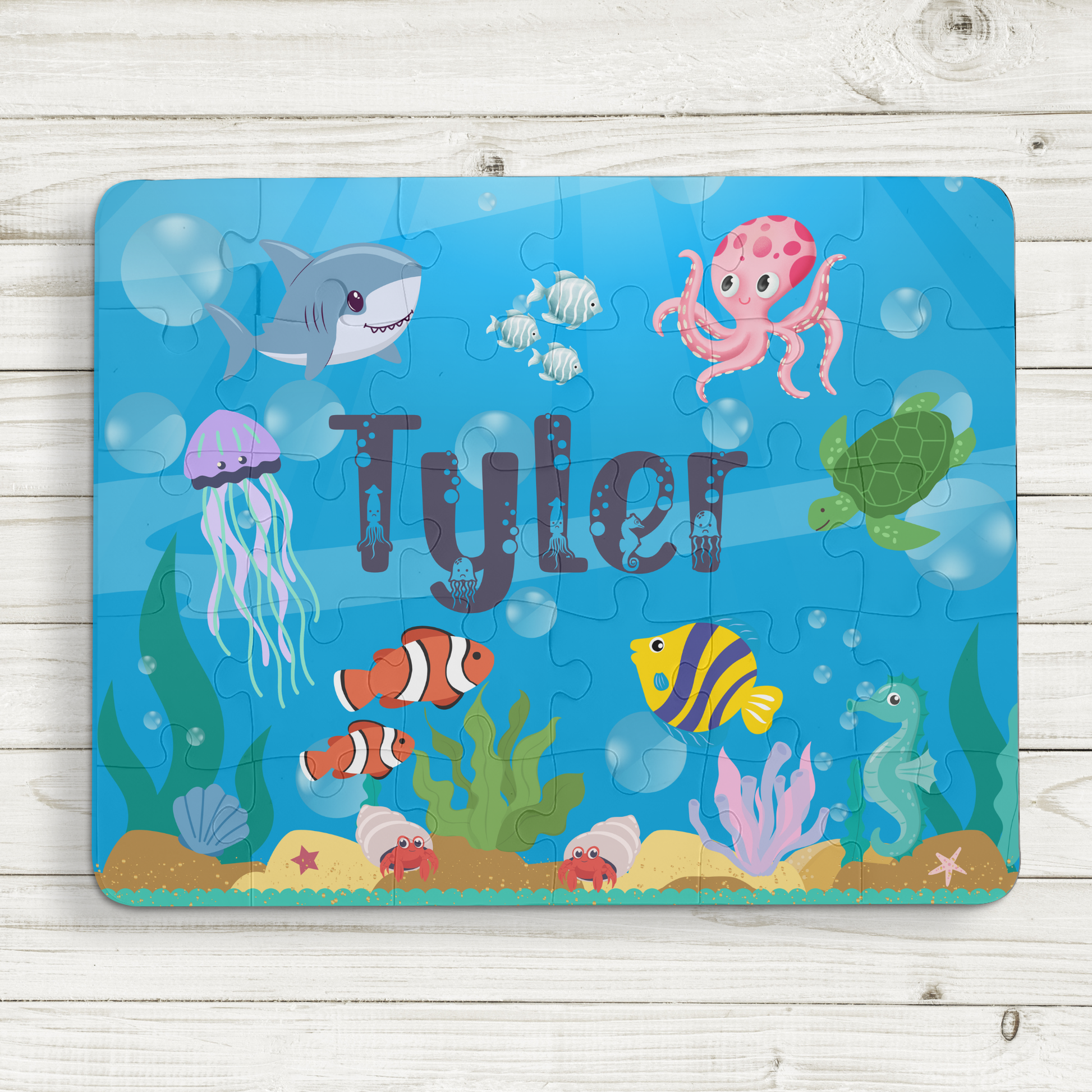 Personalized Kids' Puzzle, 30-Piece Ocean Adventure Puzzle Educational Gift for Child Printify