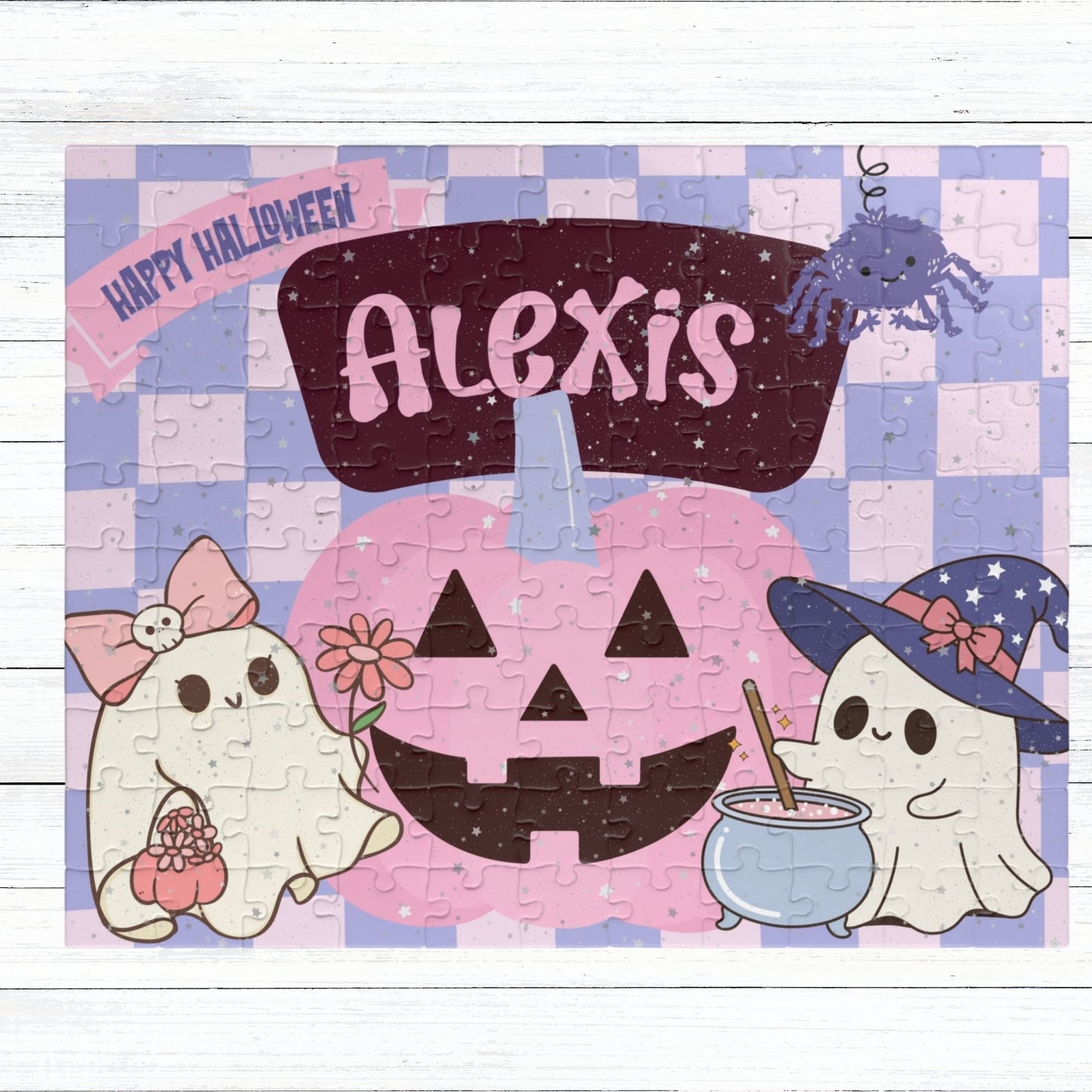Personalized Halloween Puzzle for Girls – 110-Piece Custom Ghost & Pumpkin Jigsaw with Name