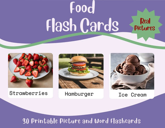 Food Flashcards-30 Printable Picture and Word Flash Card Set Affordable ABA Materials