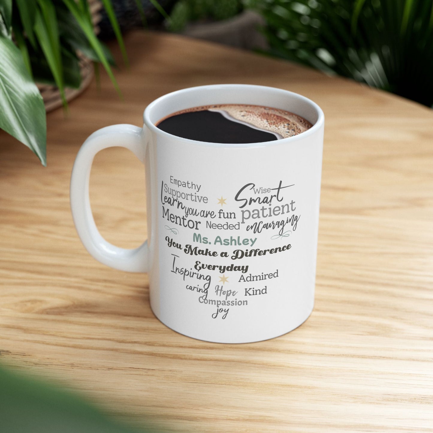 Custom Heart Word Cloud Mug – Personalized Name Gift for Mentors, Teachers & Caregivers Affordable ABA Materials